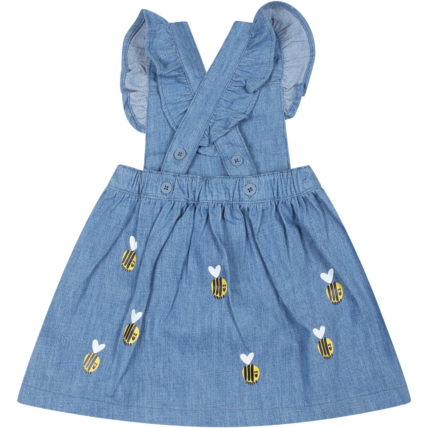 Shop Stella Mccartney Blue Overalls For Baby Girl With Bees In Celeste/multicolor