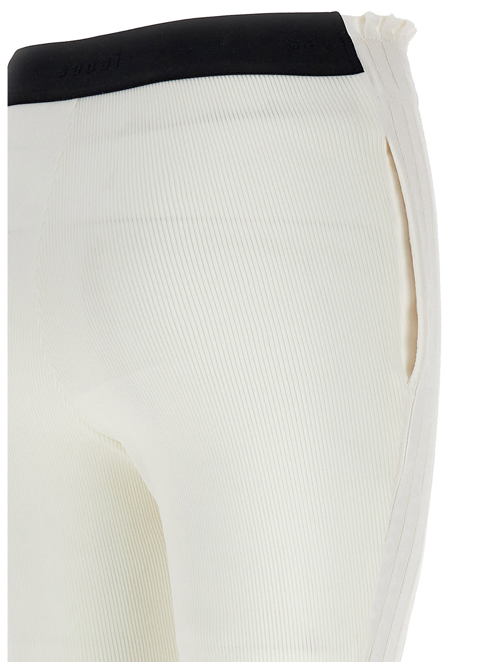 Shop Sacai Ribbed Pleated Pants In White