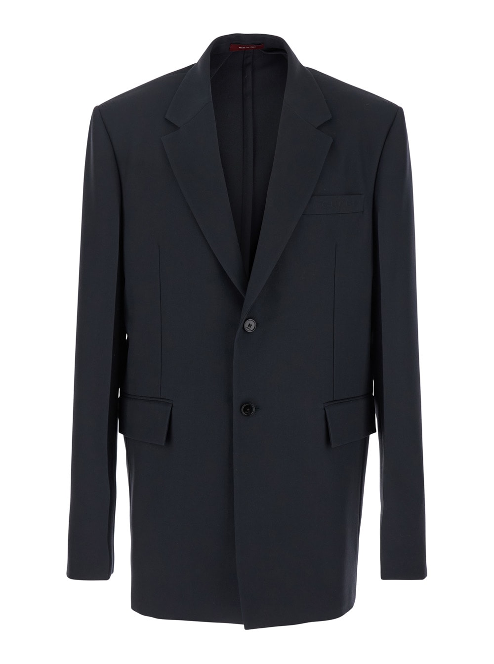 Gucci Men Dark Grey Jacket With Chest Pocket And Embossed Logo In Wool Gabardine Man In Black