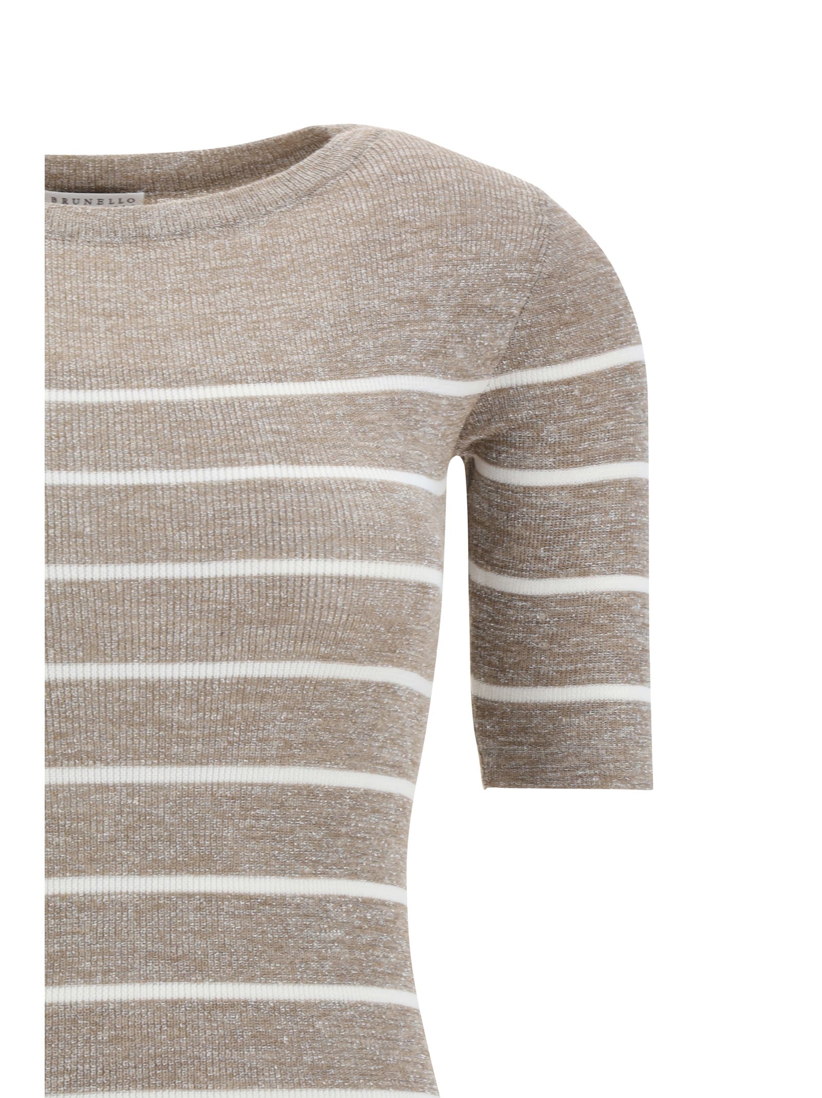 Brunello Cucinelli Lurex Striped Knit Crewneck Top In Cip31
