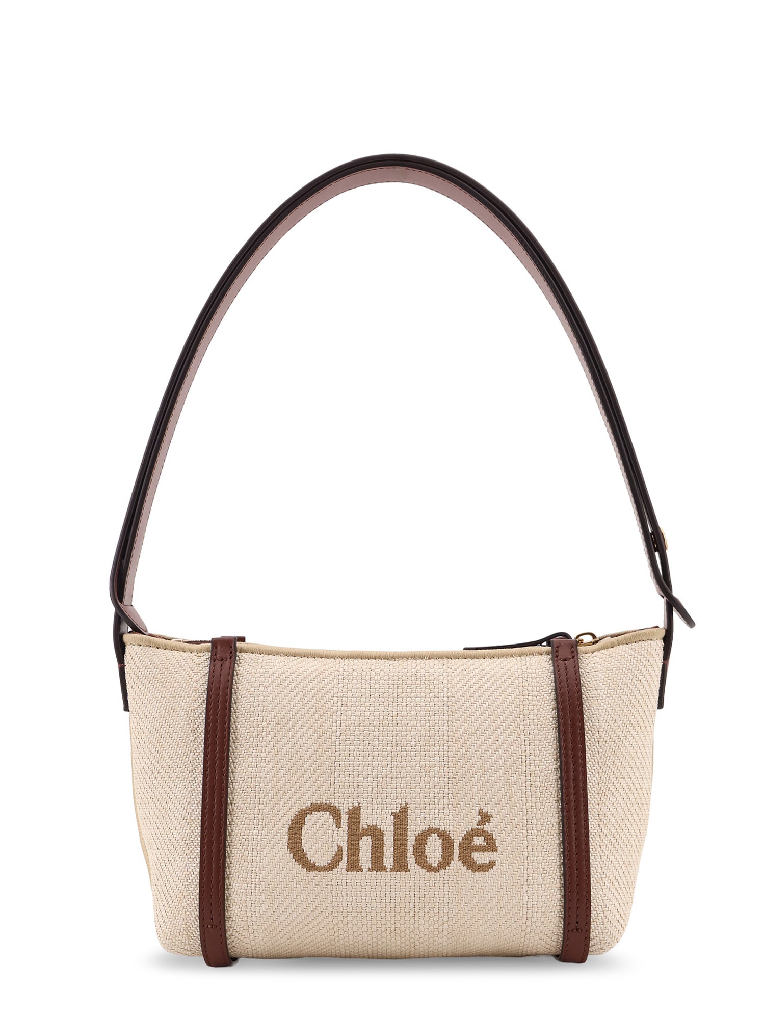 Chloé Chloè Carry Canvas Shoulder Bag With Logo Embroidery