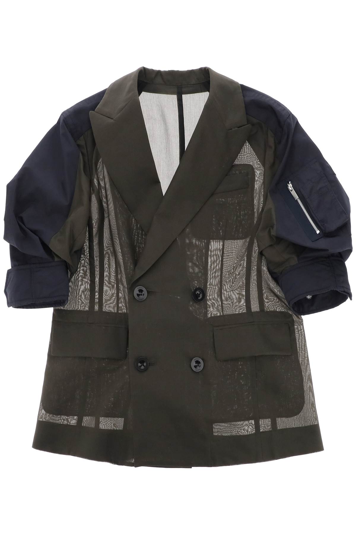 Shop Sacai Taffeta Jacket With Sleeves In Khaki Navy (green)