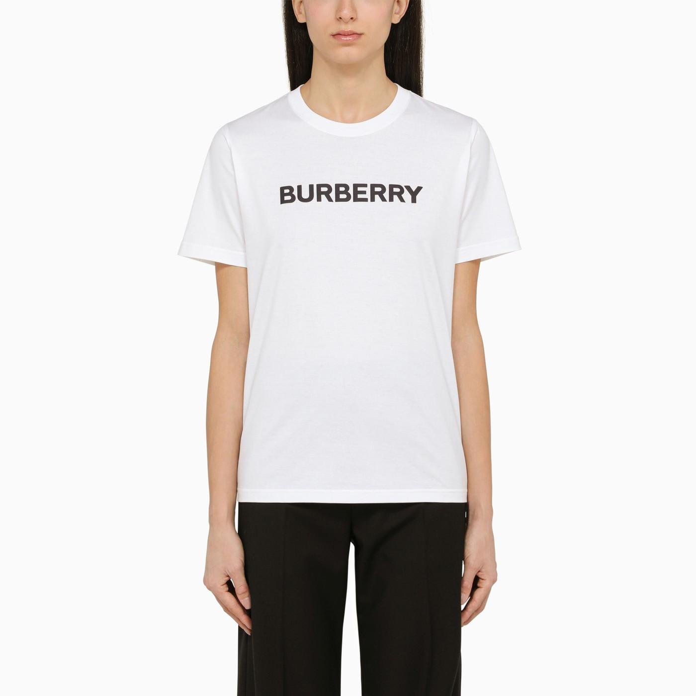 Shop Burberry White Crew-neck T-shirt With Logo