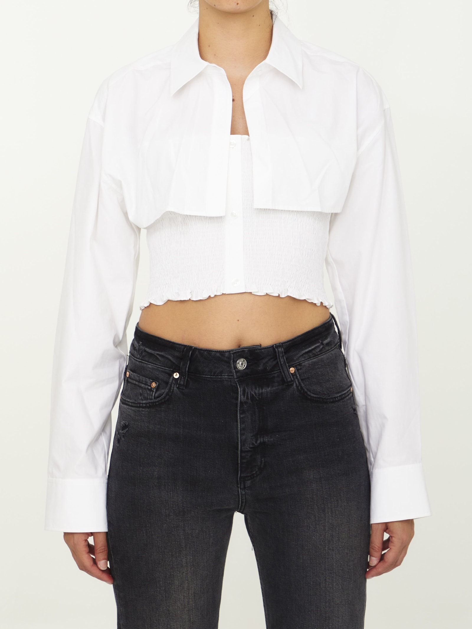Alexander Wang Layered Smocked Cami In Compact Cotton In White