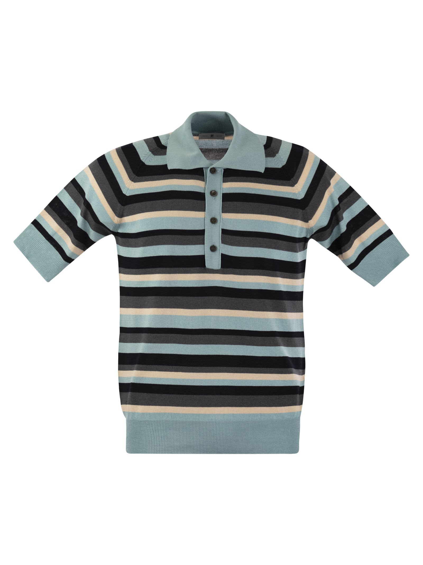 Pt01 Cotton And Viscose Polo Shirt In Grey/light Blue