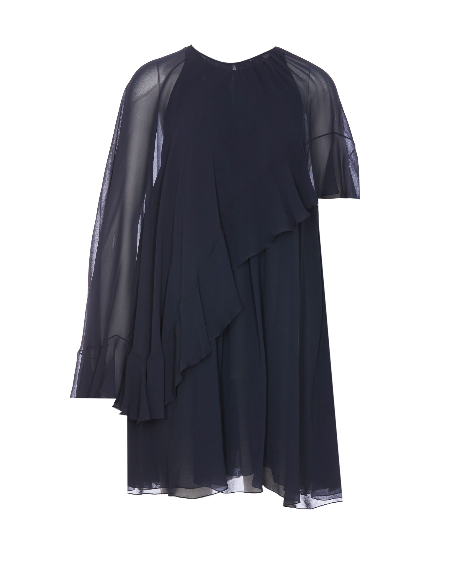 Shop Chloé Mini Dress In Georgette Silk With Cape In Blue