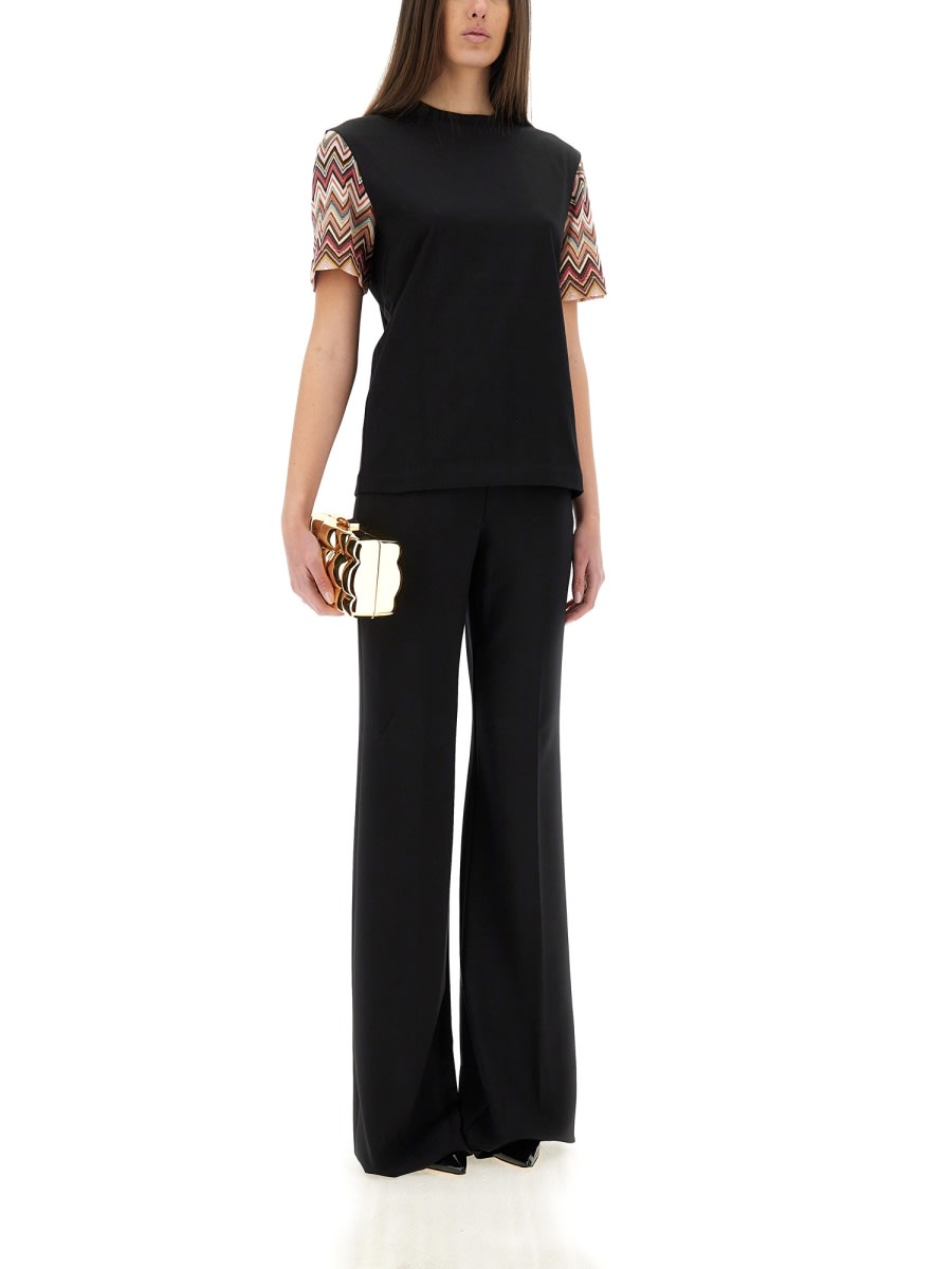 Missoni T-shirt Nera Con Maniche In Maglia Zig Zag In Black