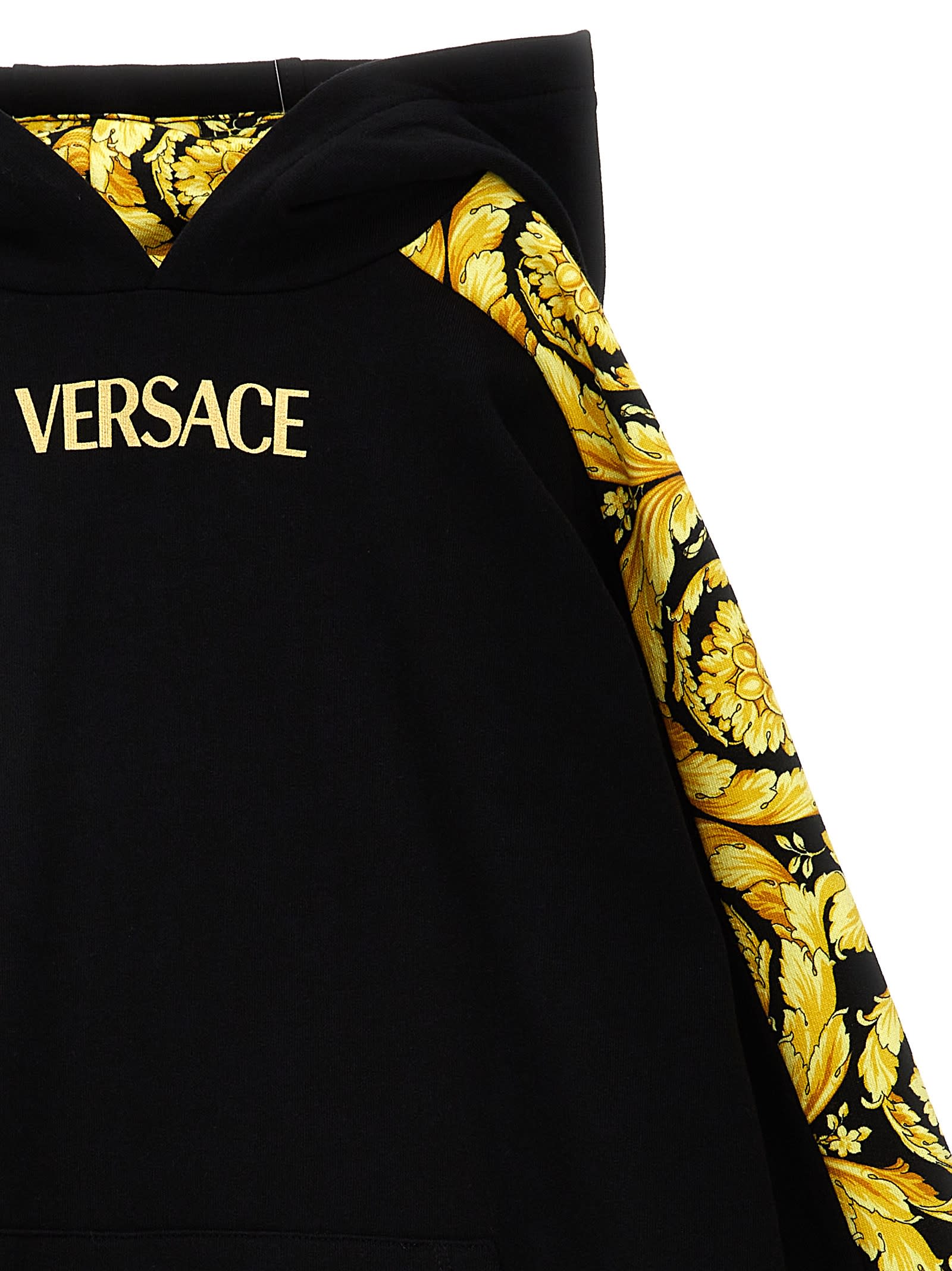 Shop Young Versace Barocco Hoodie In Black
