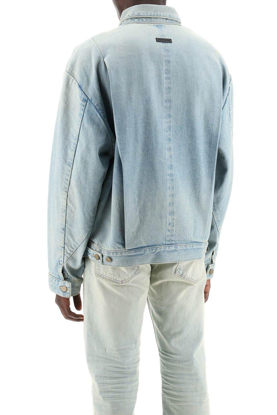 Shop Fear Of God Drop Shoulder Zipped Denim Jacket In Blue