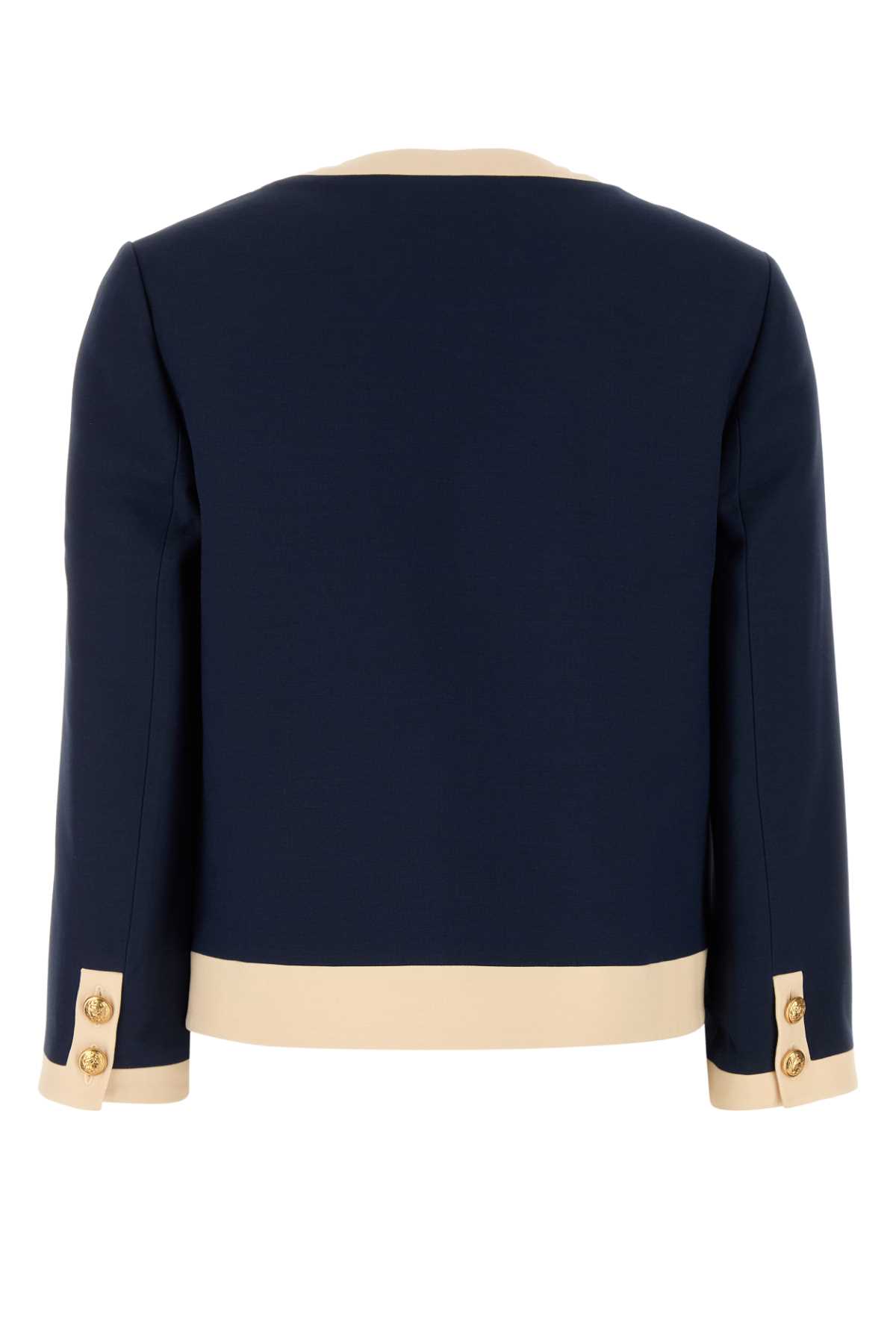 Valentino V-neck Wool Blend Blazer With Front Pocket In Blue