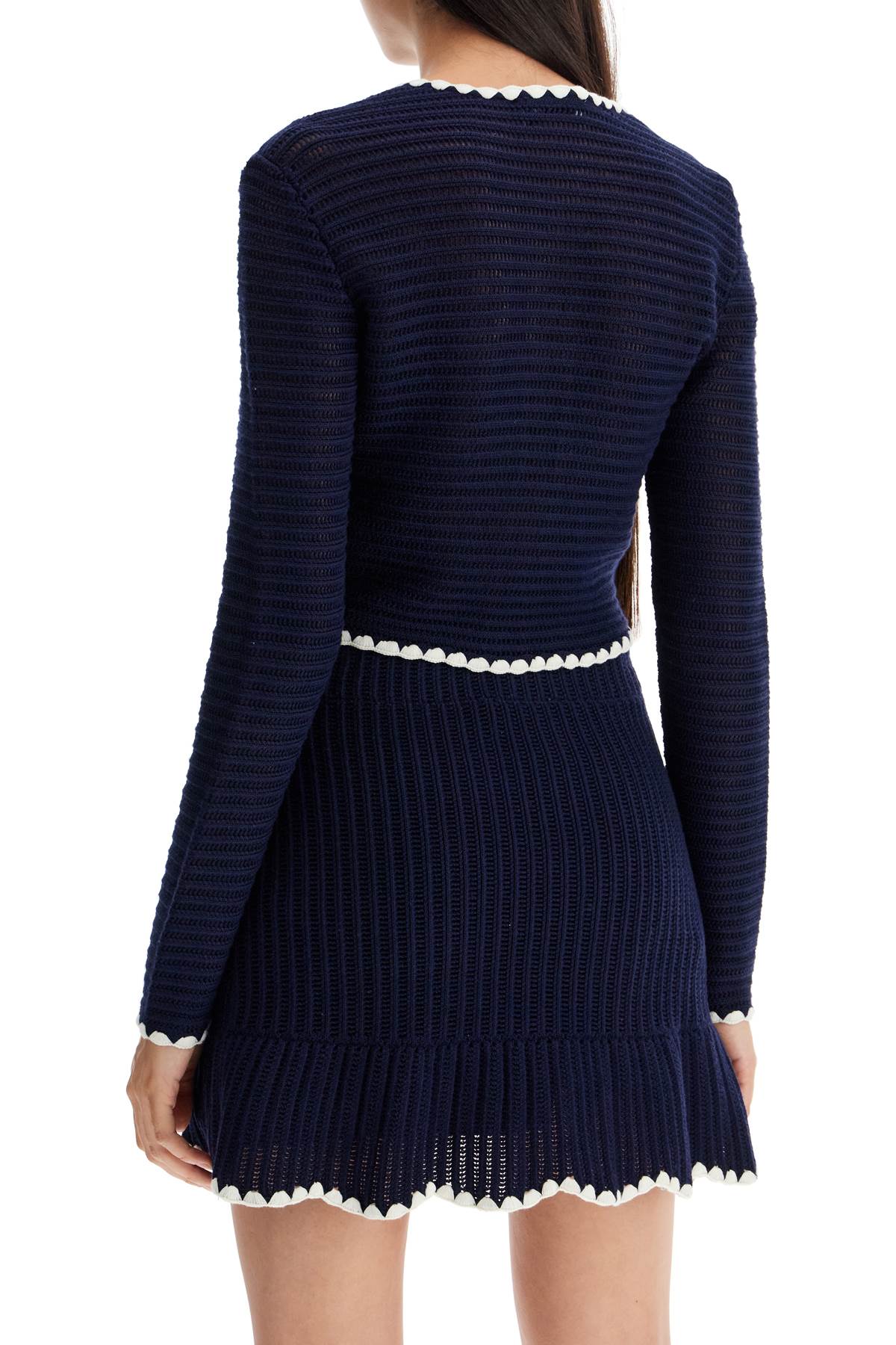 Shop Self-portrait Cropped Crochet Cardigan For In Navy (blue)