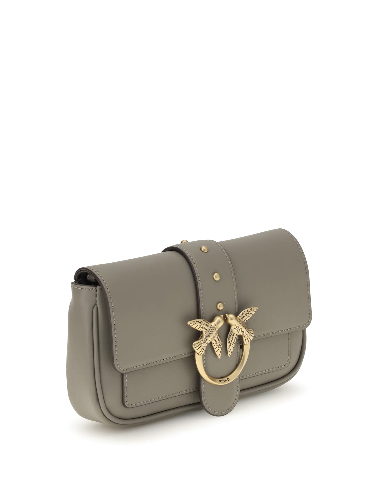 Pinko Mini Love Birds-detail Shoulder Bag In Gray