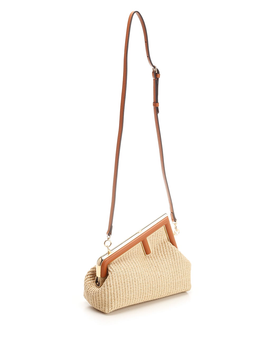 Fendi First Straw Small Bag In Beige