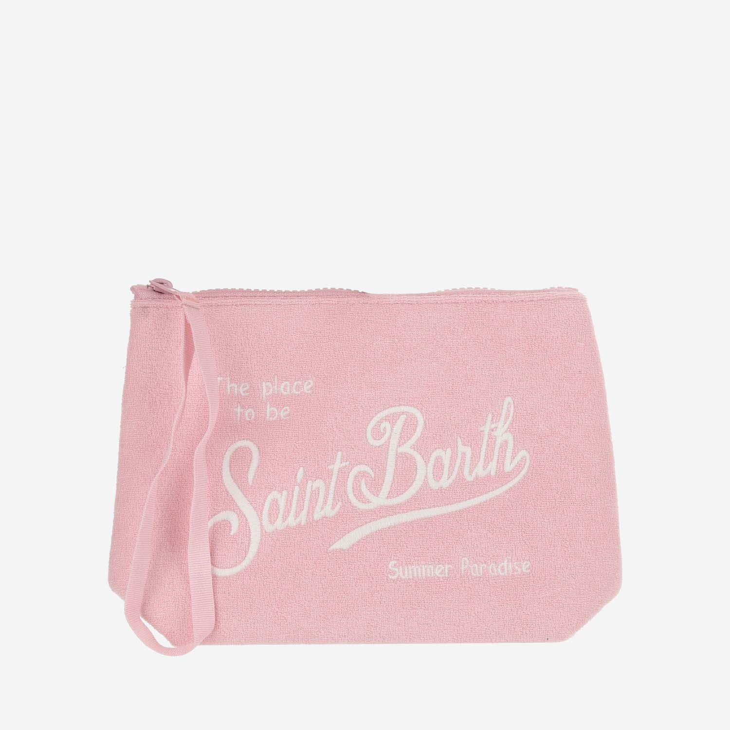 Shop Mc2 Saint Barth Fabric Clutch Bag With Logo In Beige