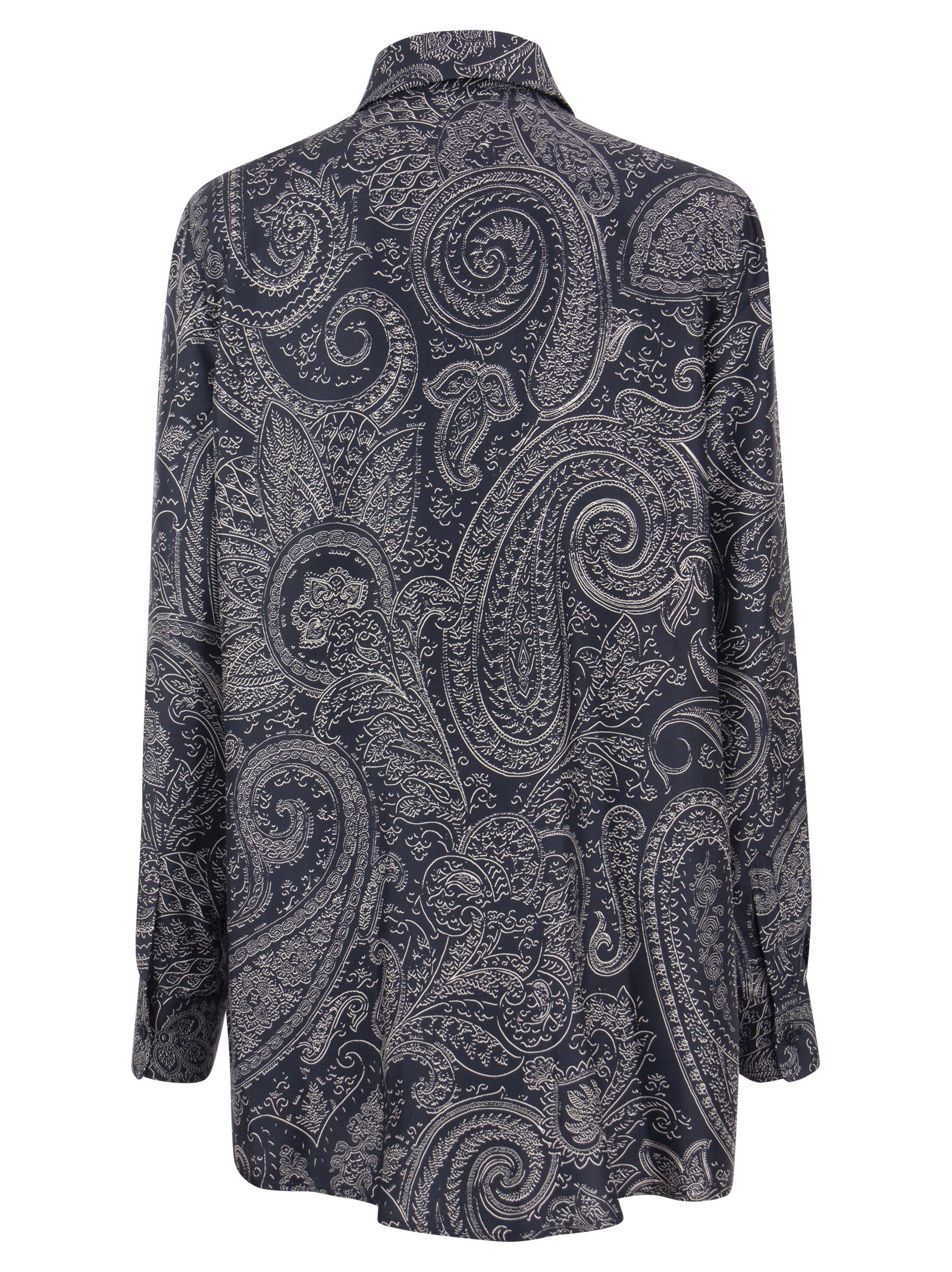 Shop Etro Silk Shirt With Paisley Print In Blue