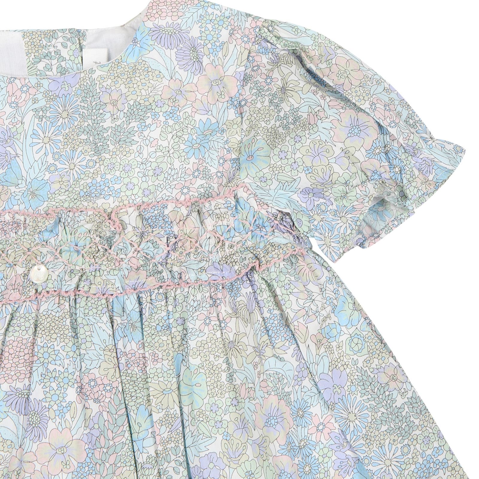 Shop Tartine Et Chocolat Sky Blue Casual Dress For Baby Girl With Liberty Fabric In Light Blue