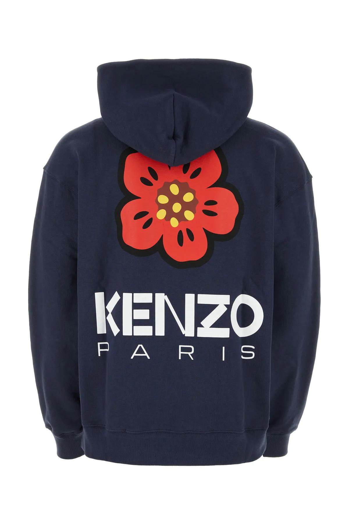 Shop Kenzo Navy Blue Stretch Cotton Oversize Sweatshirt