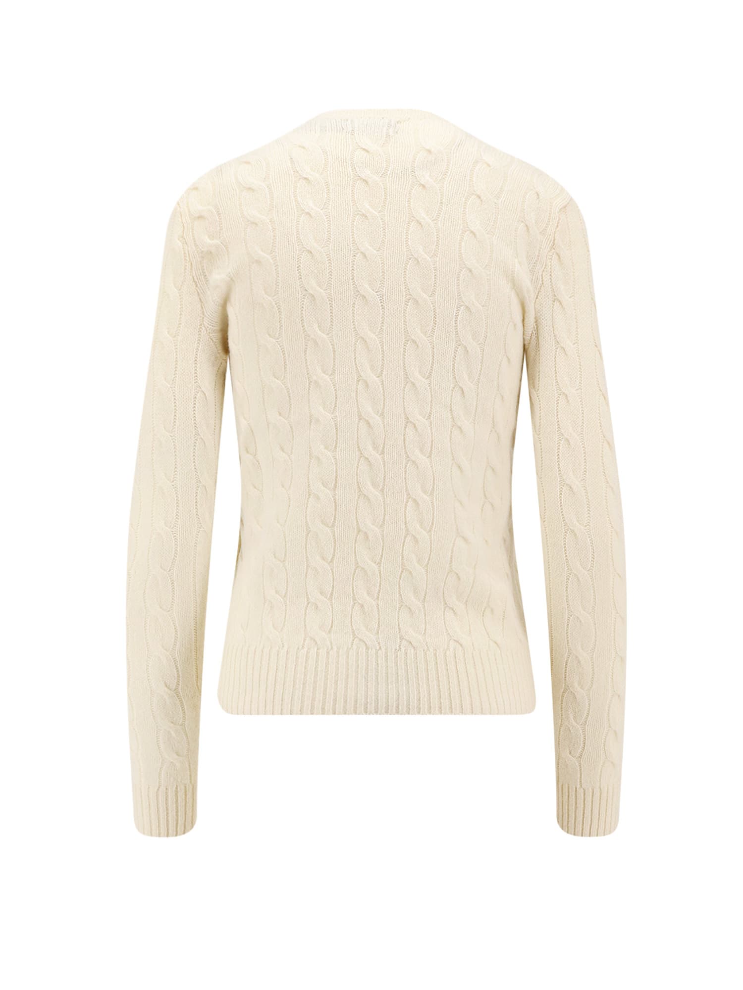 Polo Ralph Lauren Classic Cable Knit Sweater With Round Neckline And Ribbed Details In White