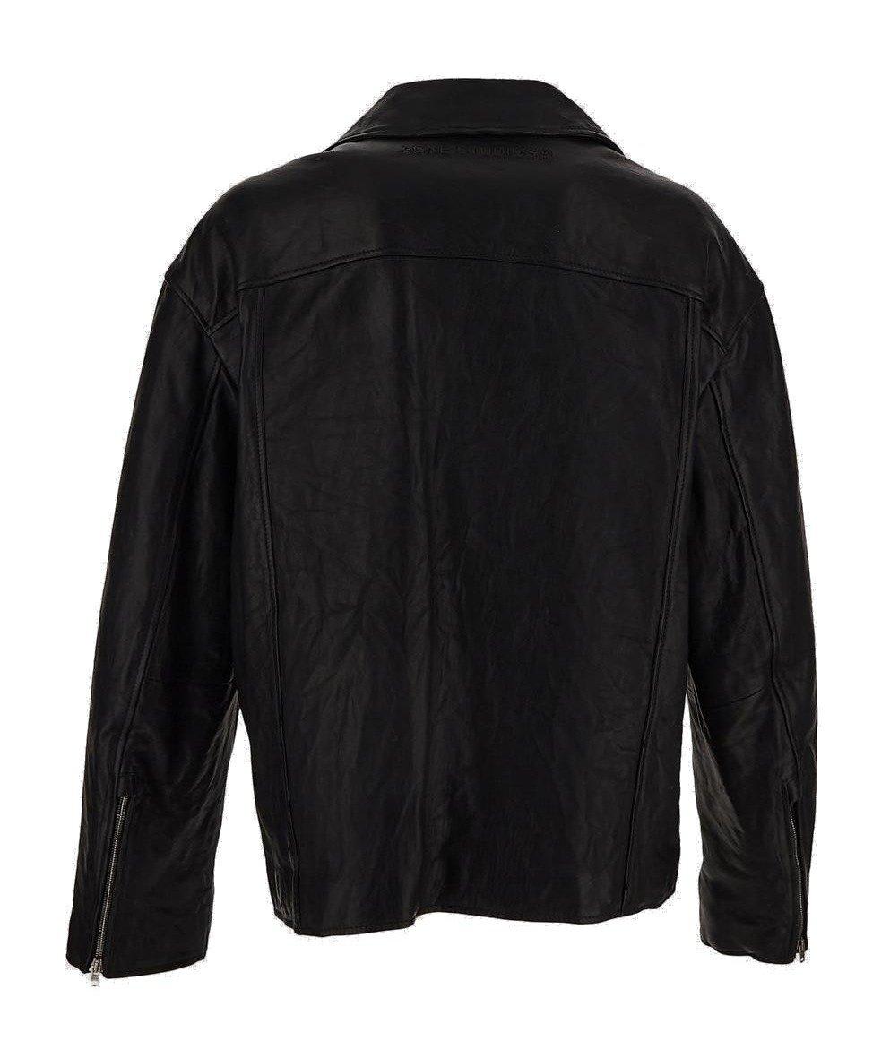 Shop Acne Studios Spread-collared Zip-up Biker Jacket In Black
