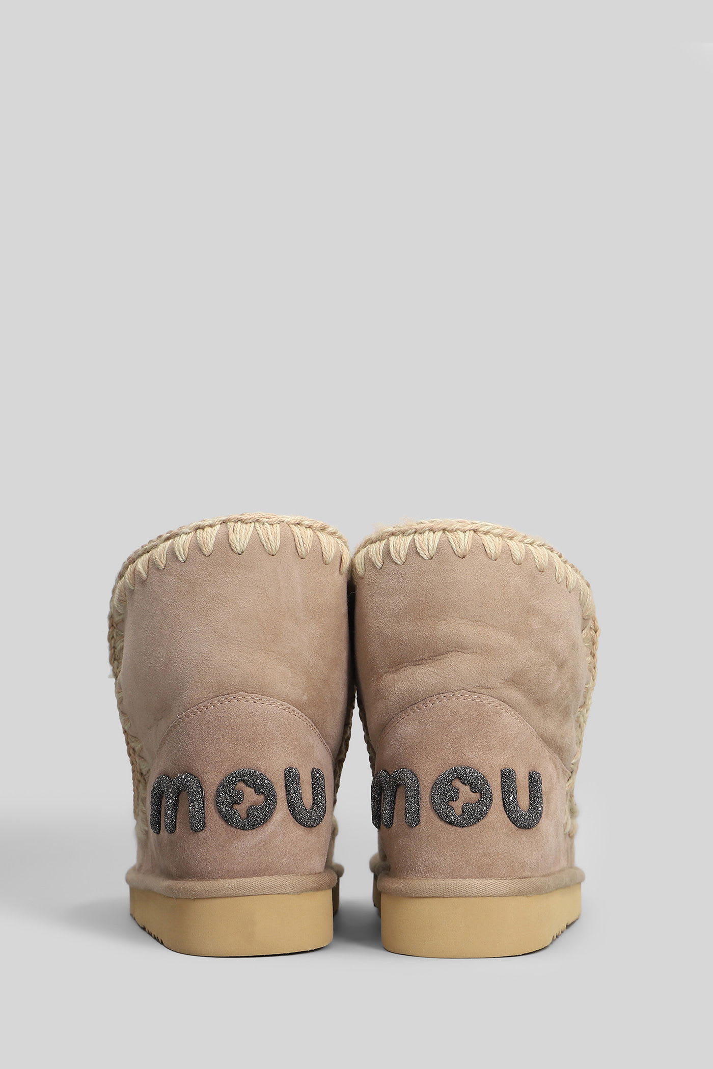 Mou Eskimo 18 Low Heels Ankle Boots In Camel Suede In Multi