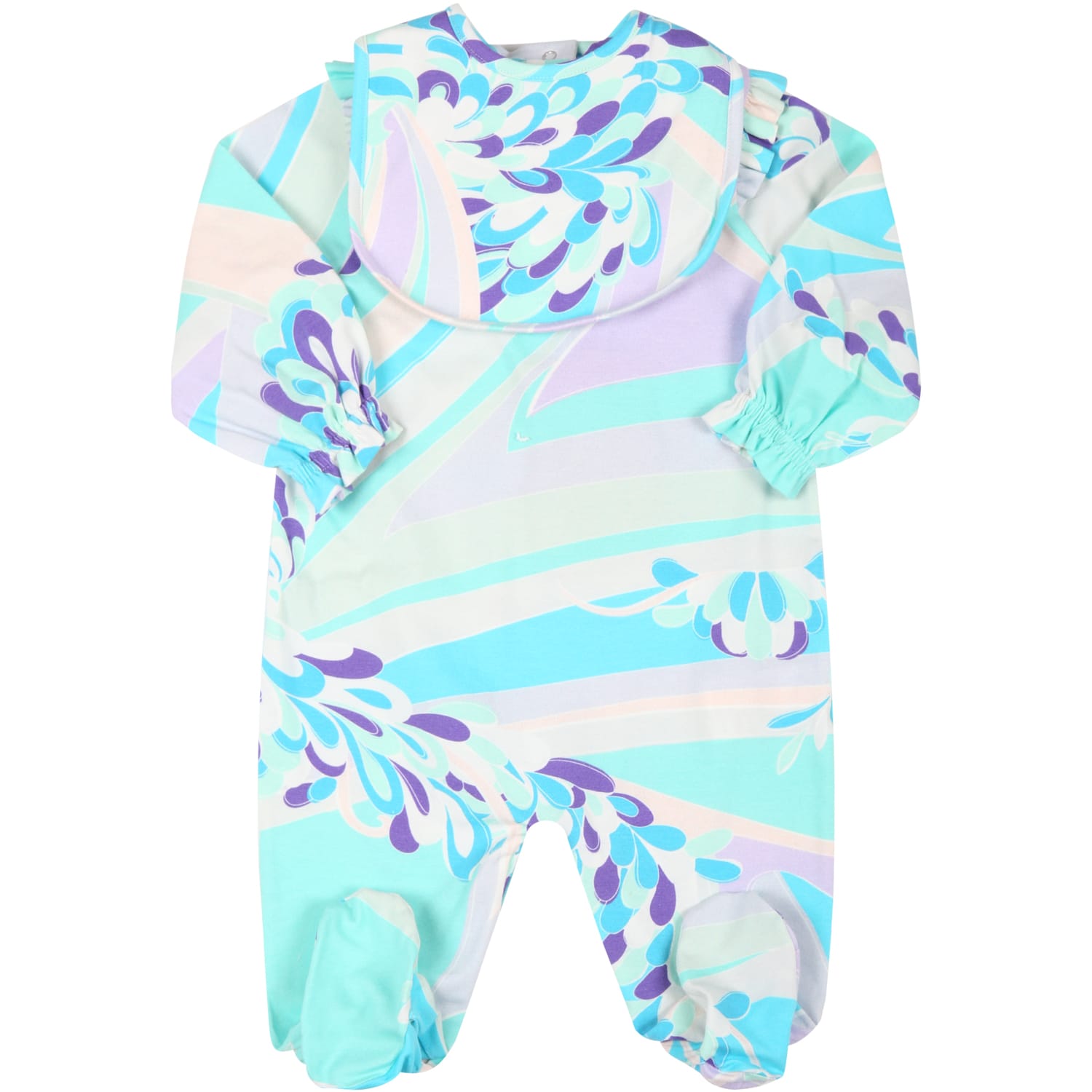 Emilio Pucci Light Blue Set For Baby Girl With Iconic Print
