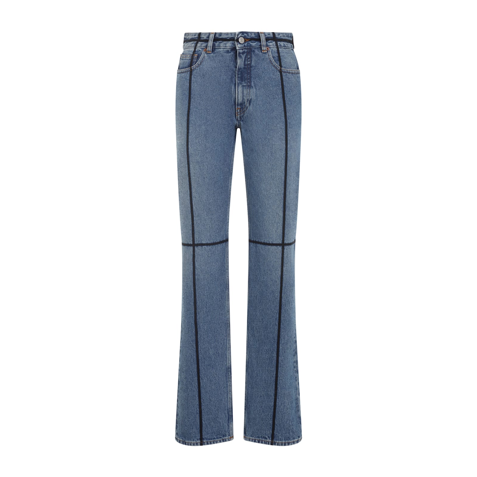 Mm6 Maison Margiela Cotton Jeans With Black Straps In Blue