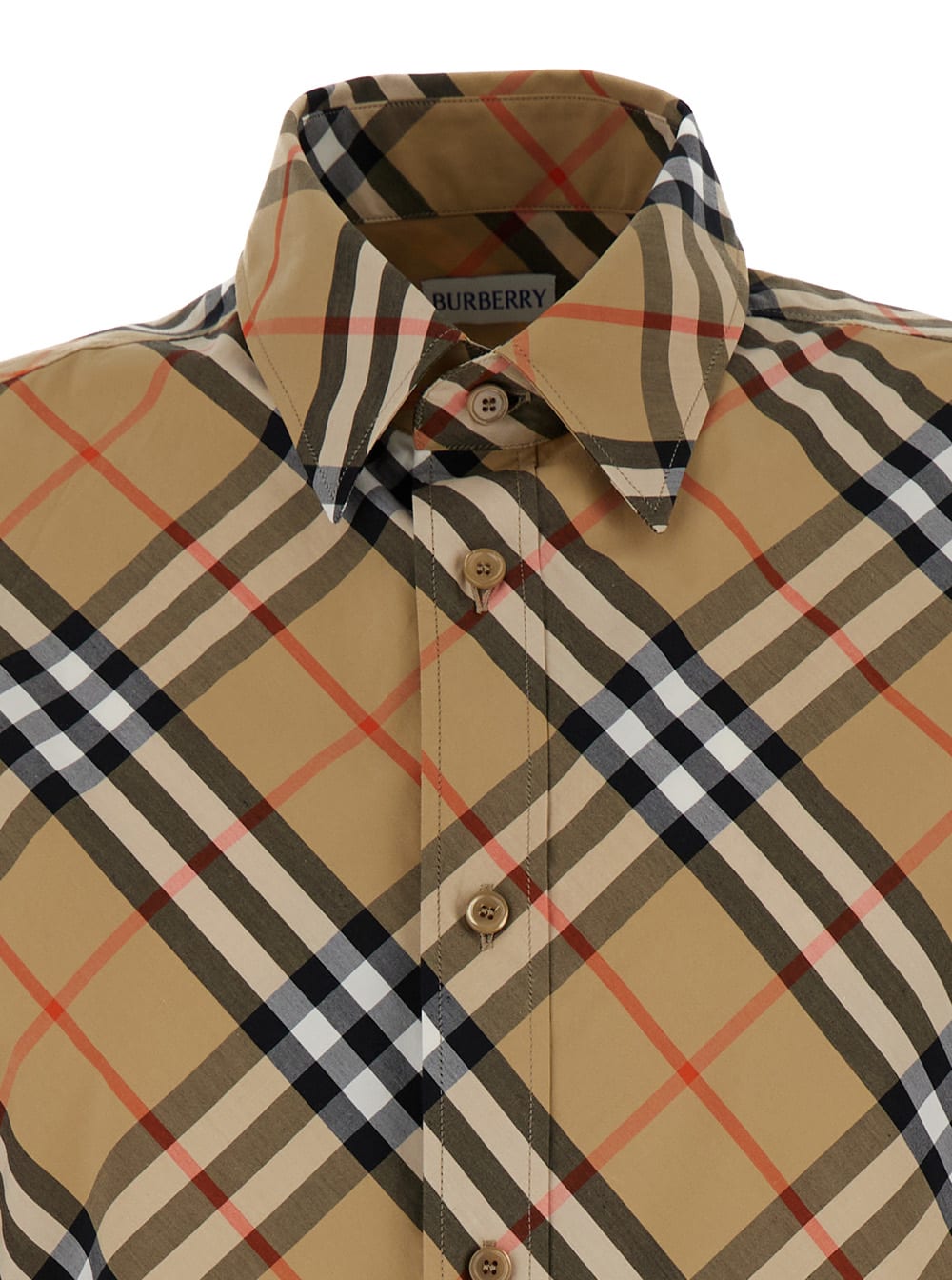 Shop Burberry Beige Shirt With Check Motif In Cotton Man