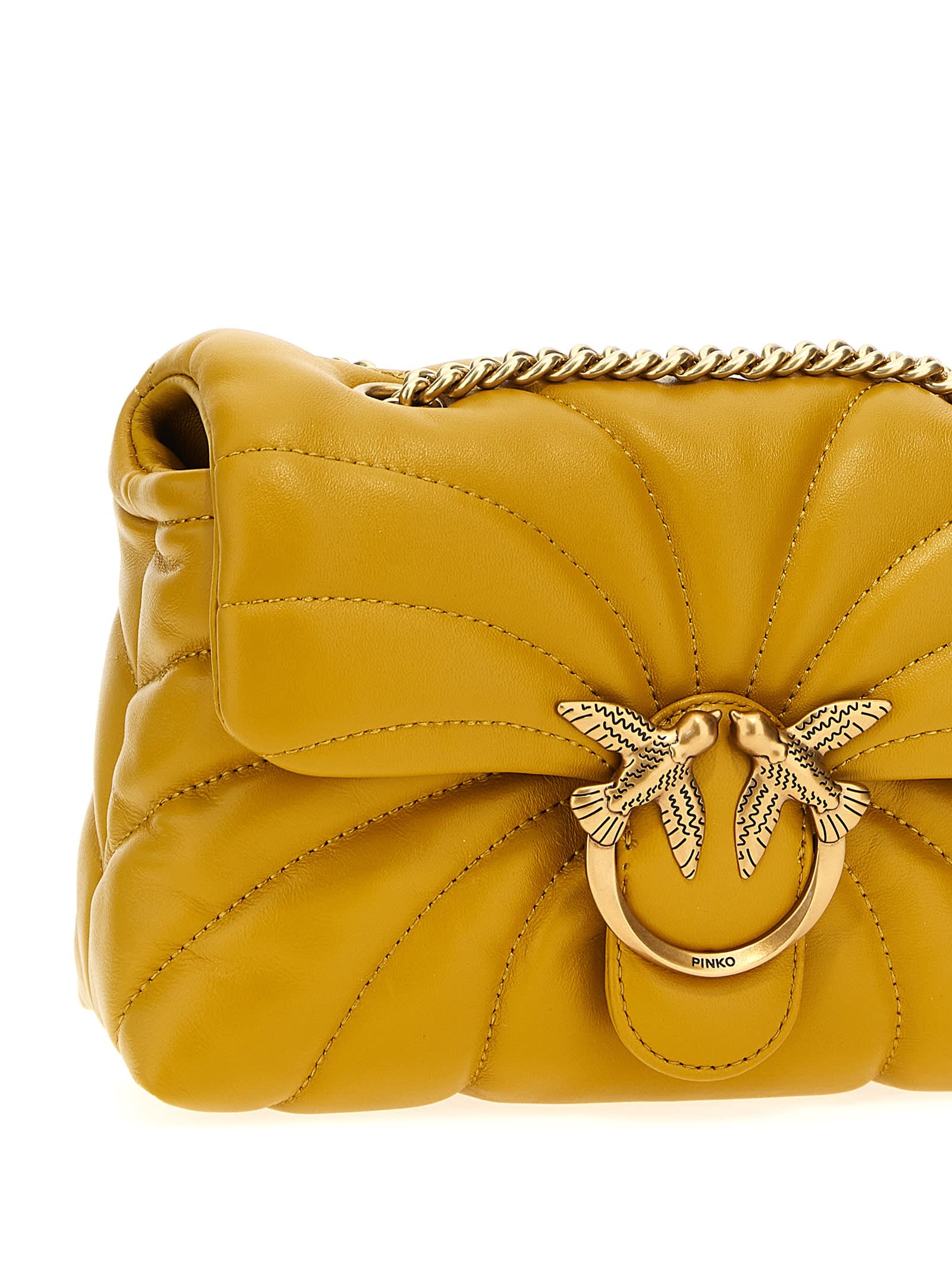 Shop Pinko Love Puff Mini Crossbody Bag In Yellow