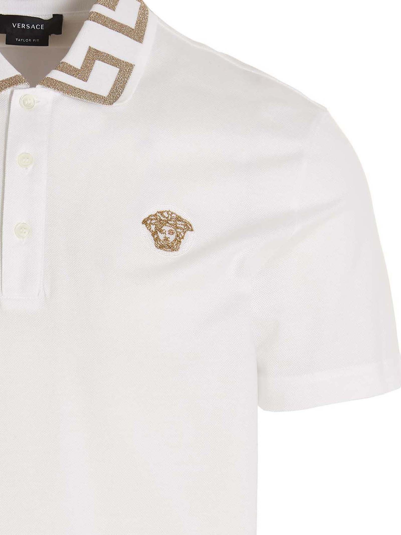 Shop Versace Greca Polo Shirt In White