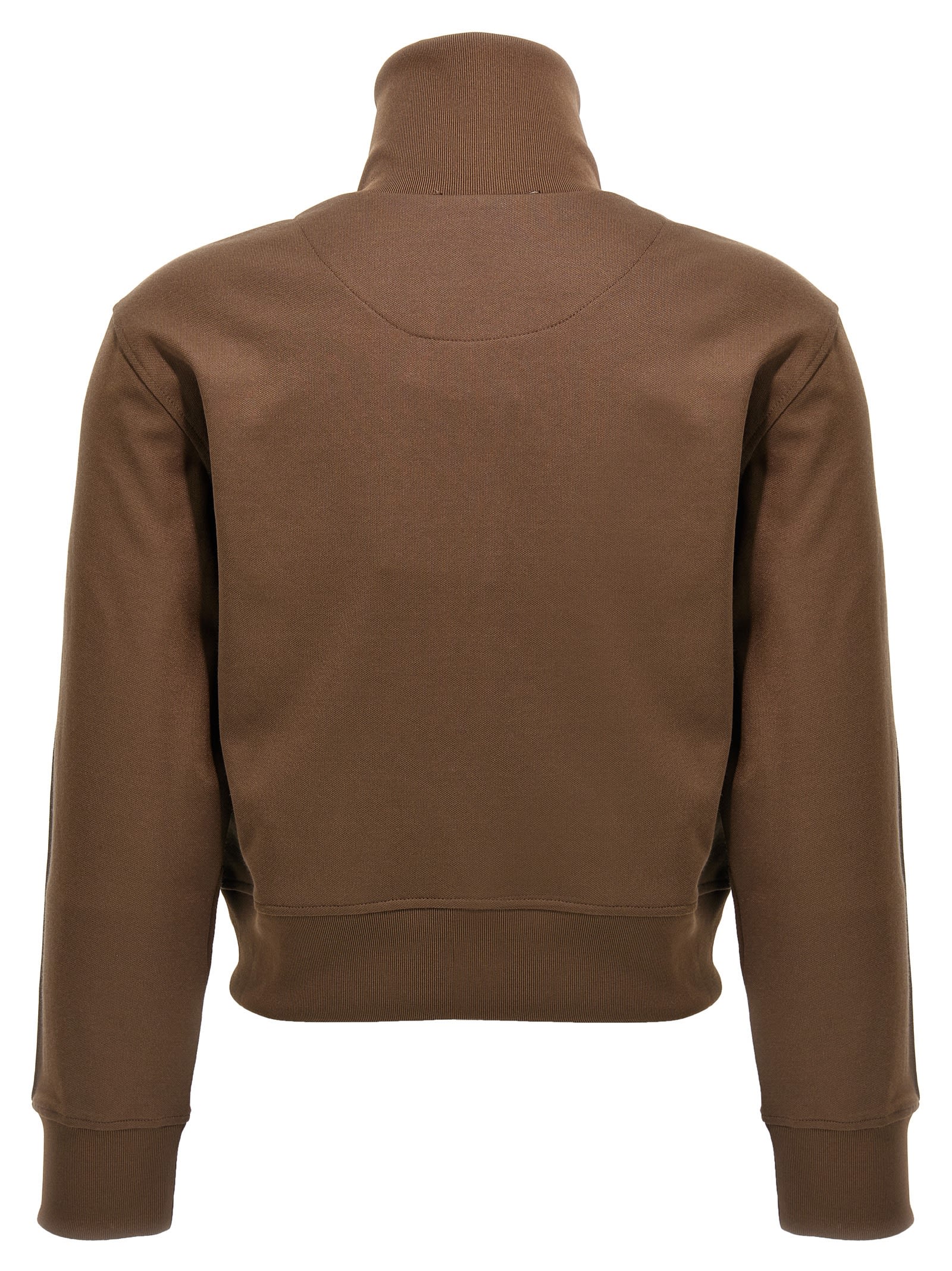 Attico Cropped Brown Sweatshirt With Embossed Logo In Brown