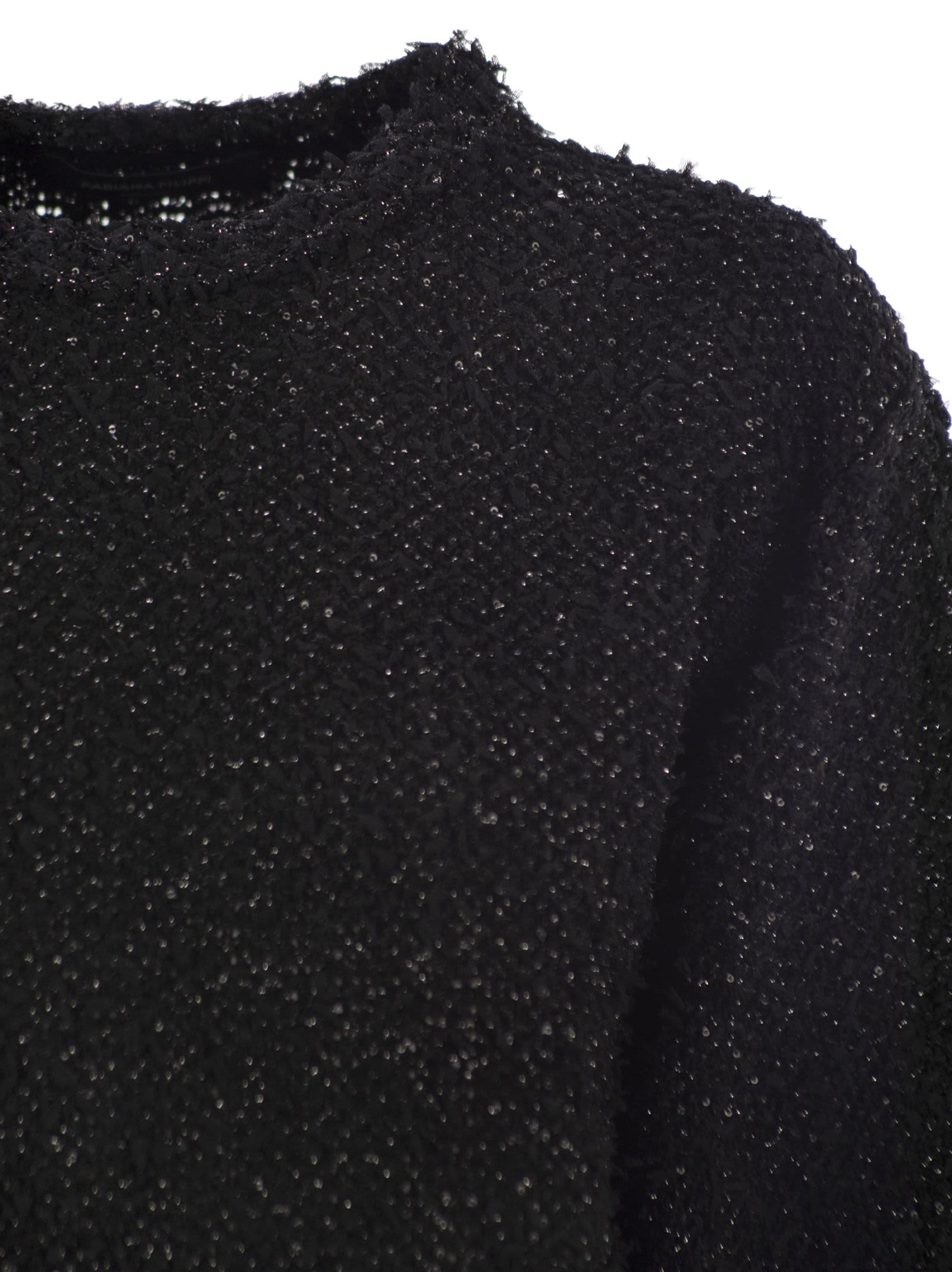 Shop Fabiana Filippi Tweed-effect Crew-neck T-shirt In Black