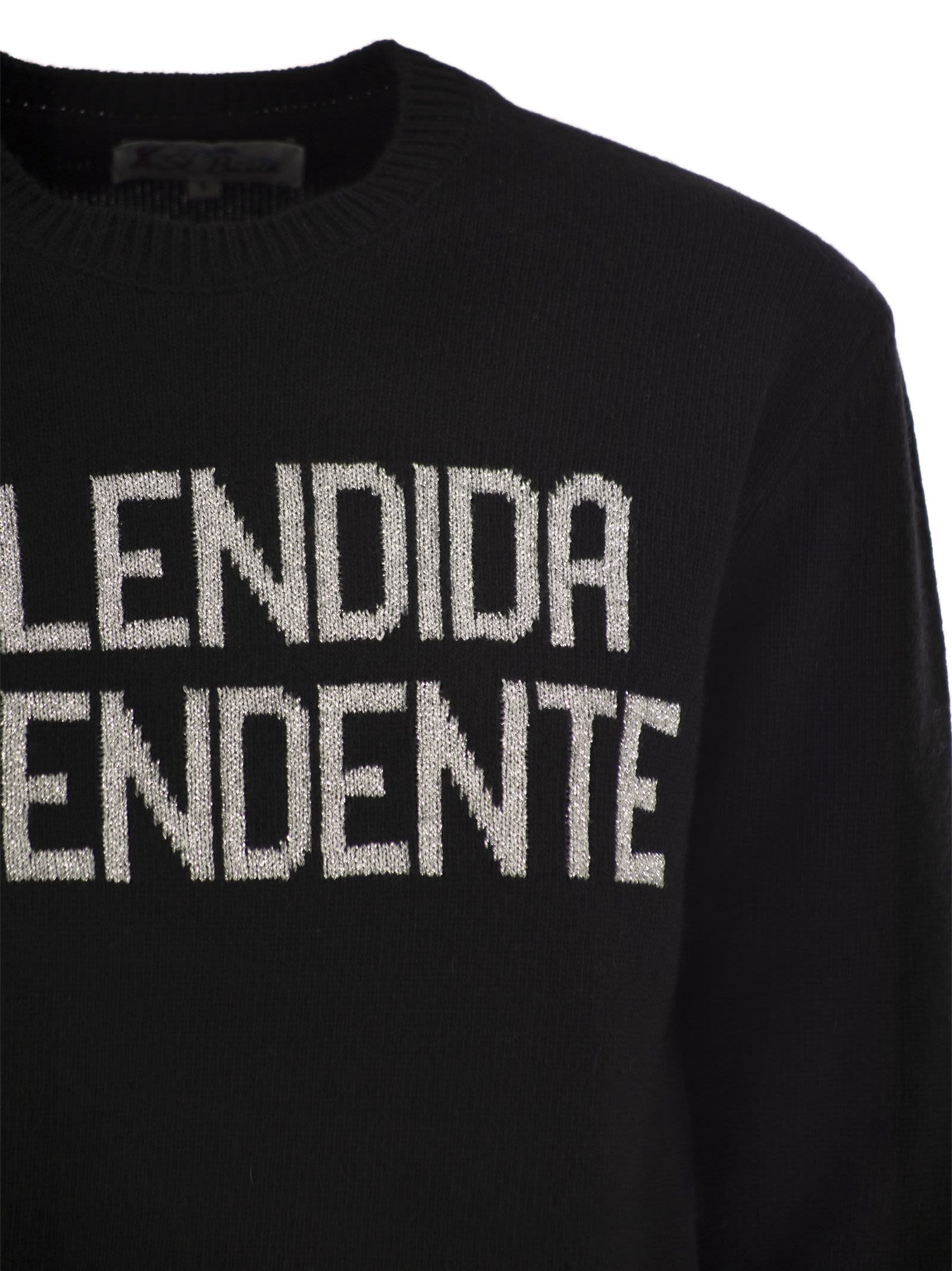 Mc2 Saint Barth Wool And Cashmere Blend Sweater With Embroidery Splendida Splendente In Black
