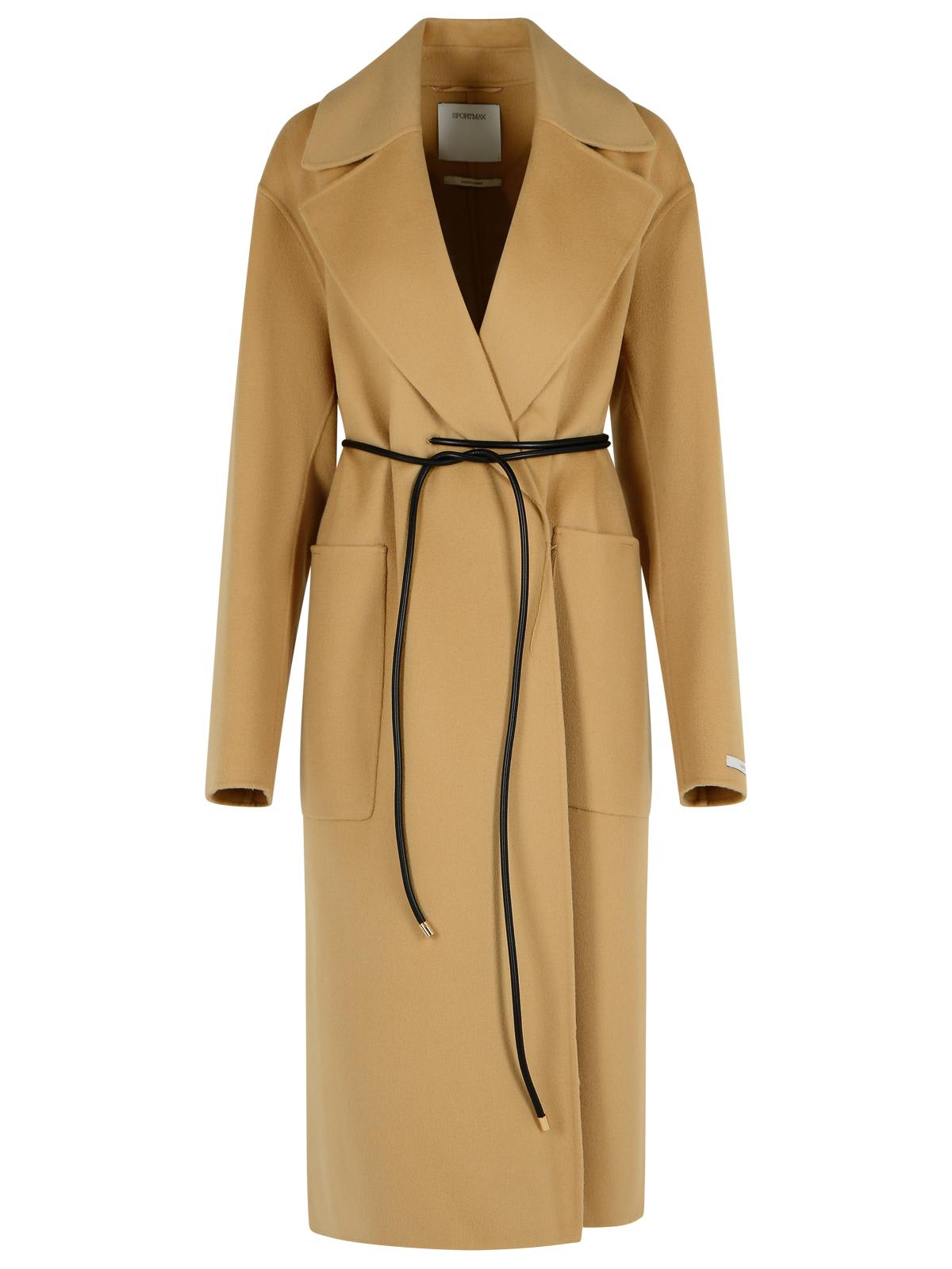 Sportmax Abate Camel Virgin Wool Robe Coat In Nude