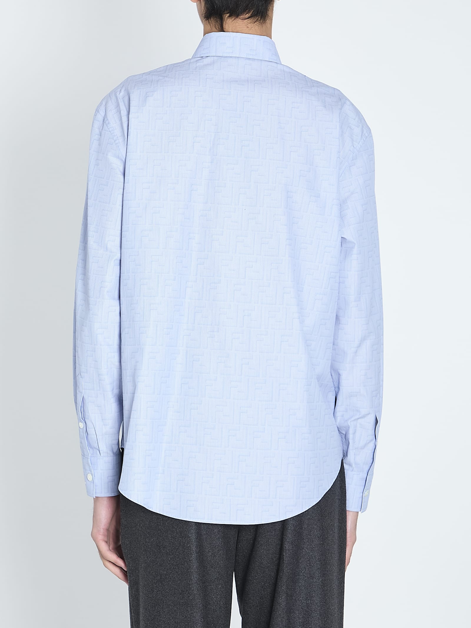 Fendi Ff Cotton Shirt In Light Blue