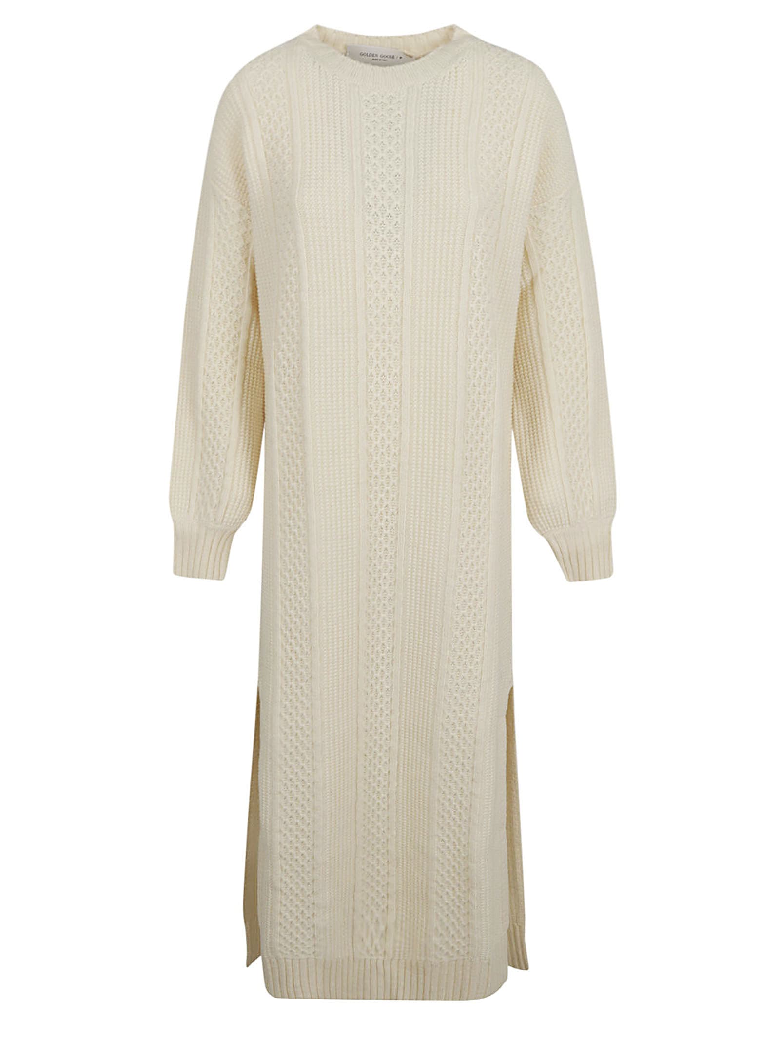 Shop Golden Goose Idea Crewneck Long Dress In Cream