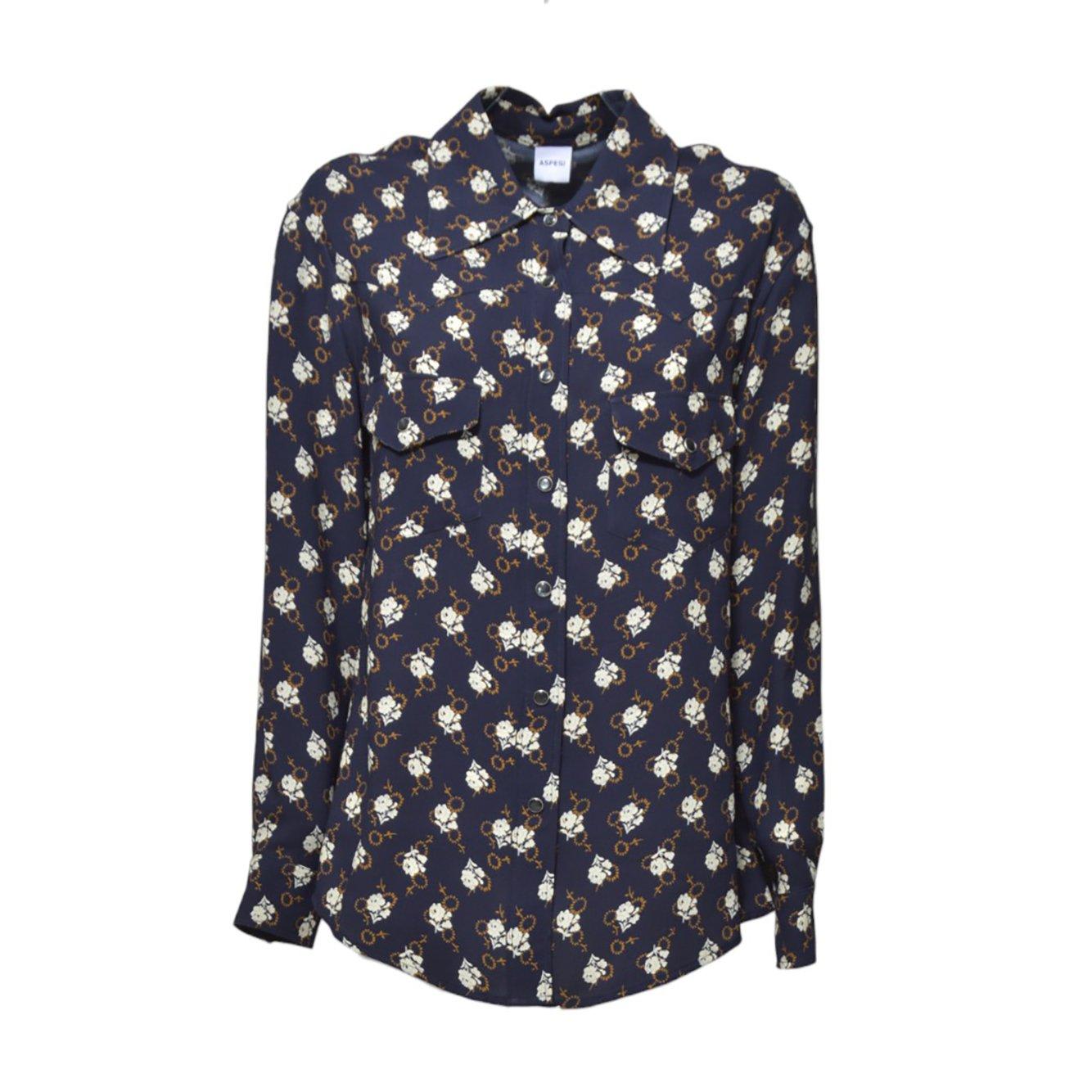 Aspesi Floral-print Viscose Crepe Blouse With Pleated Back