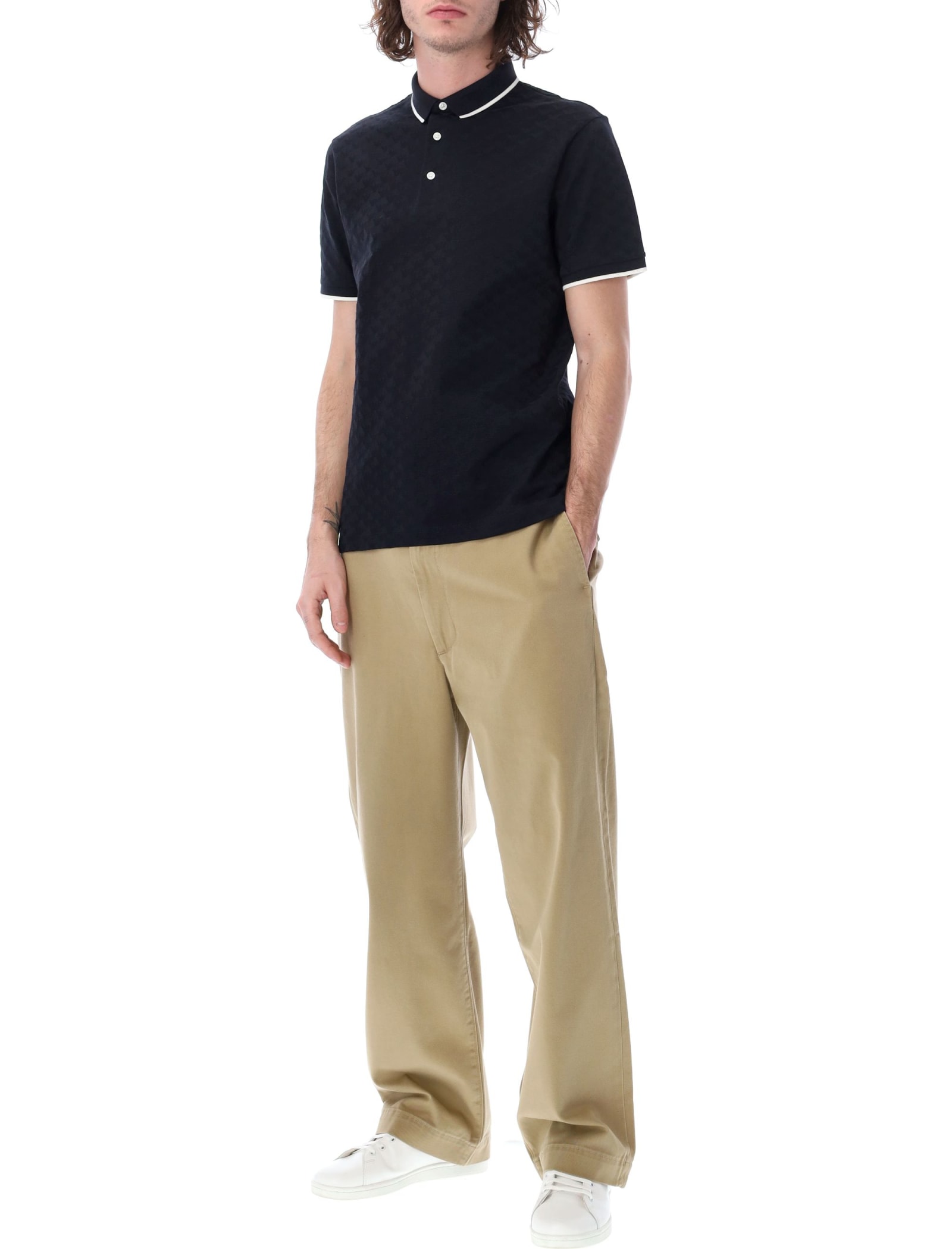 Emporio Armani Jersey Polo Shirt With All-over Jacquard Eagle In Navy Blue
