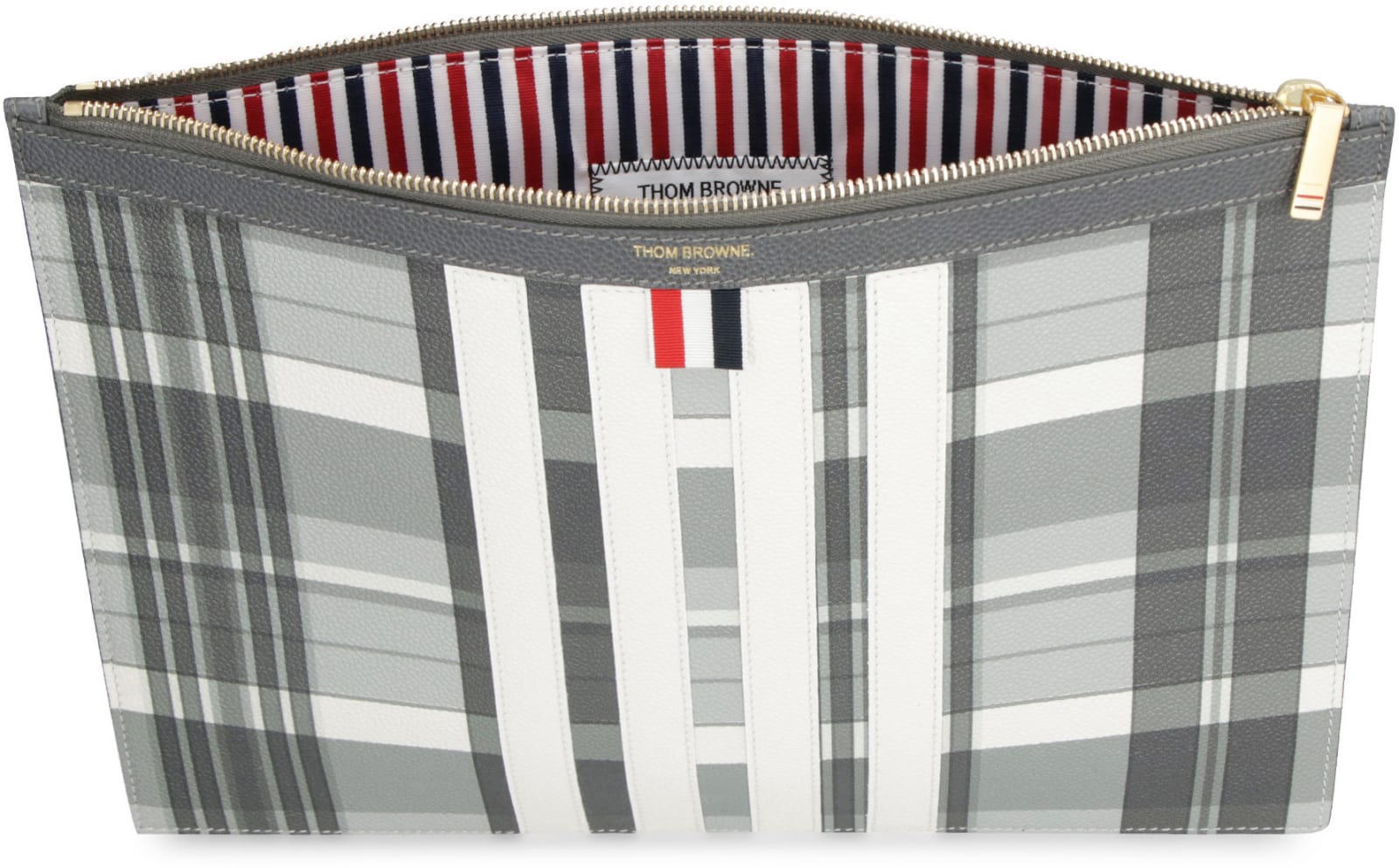 Thom Browne Grainy Leather Pouch In Grey