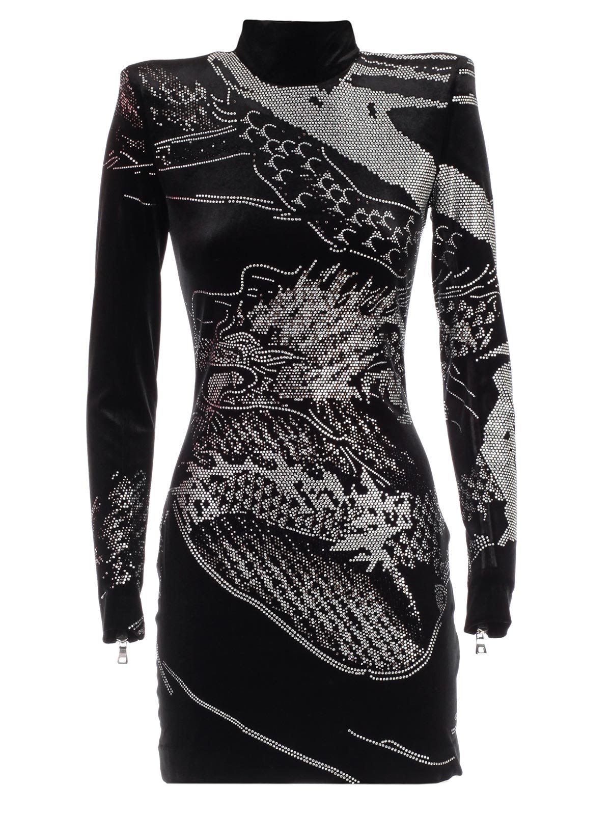 Balmain Balmain Dress L/s Dragon Velvet Strass - Eab Noir Blanc ...