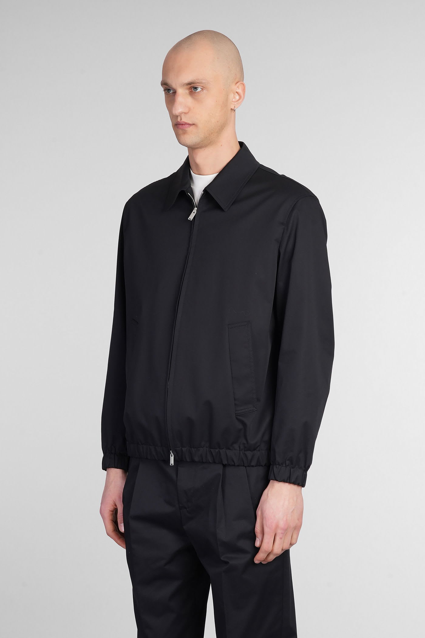 Lardini Black Zip-up Sweater With Classic Collar In Black