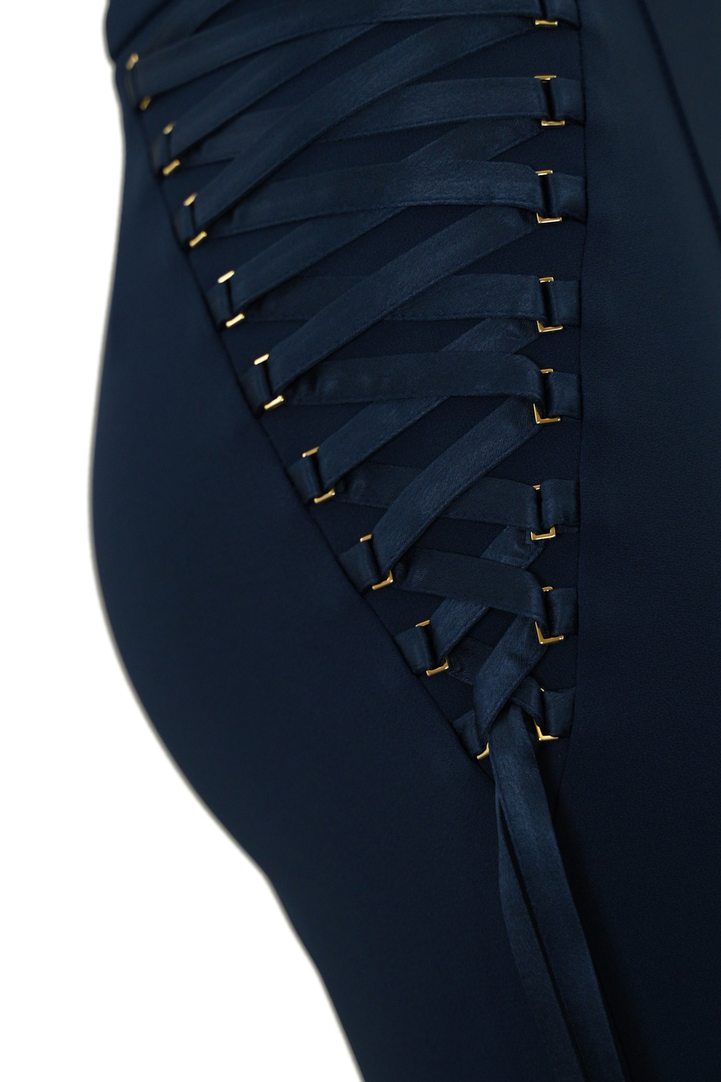 Elisabetta Franchi Crepe Flared Trousers With Laces In Blue