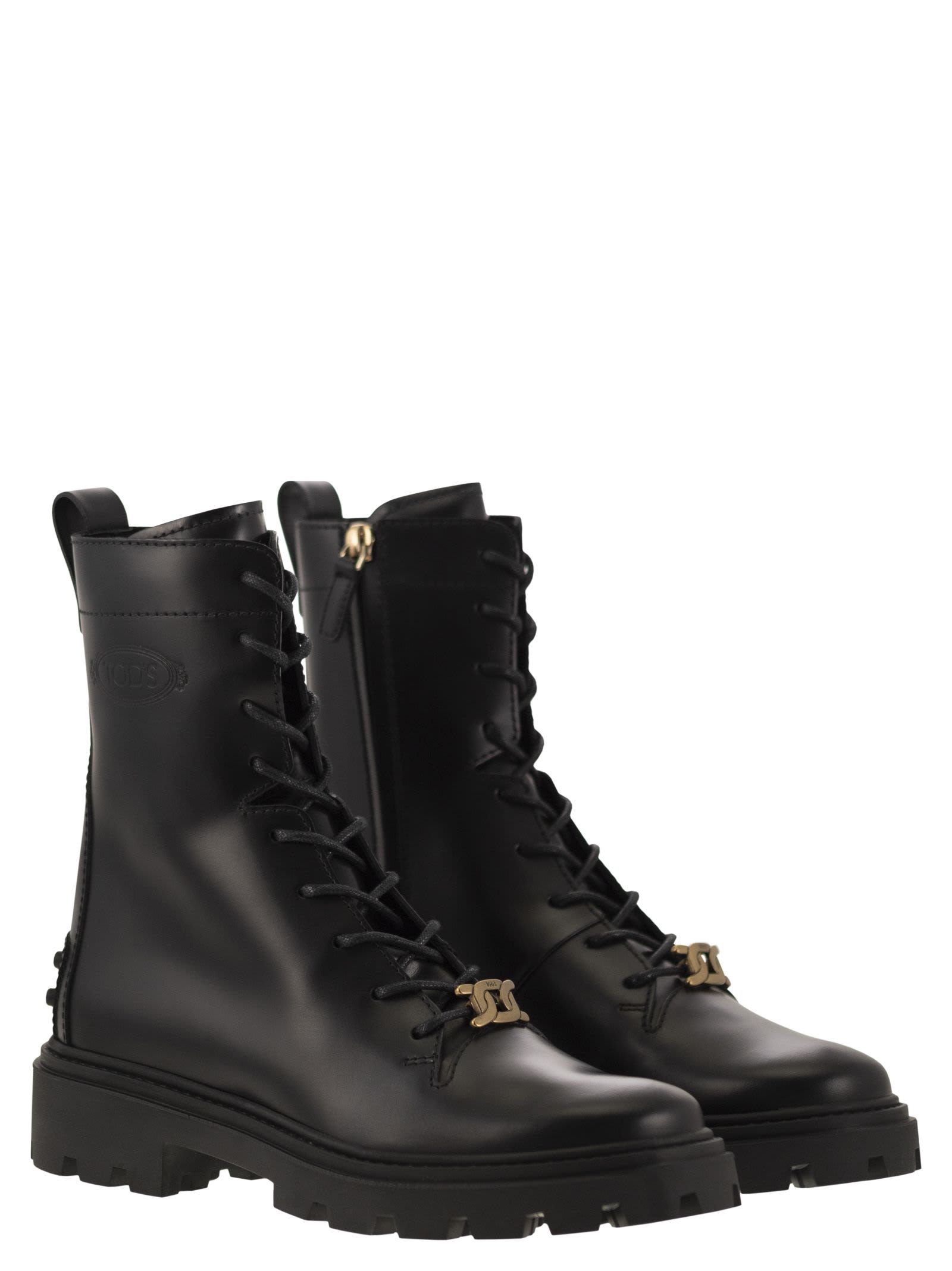 Shop Tod's Leather Boots In Black