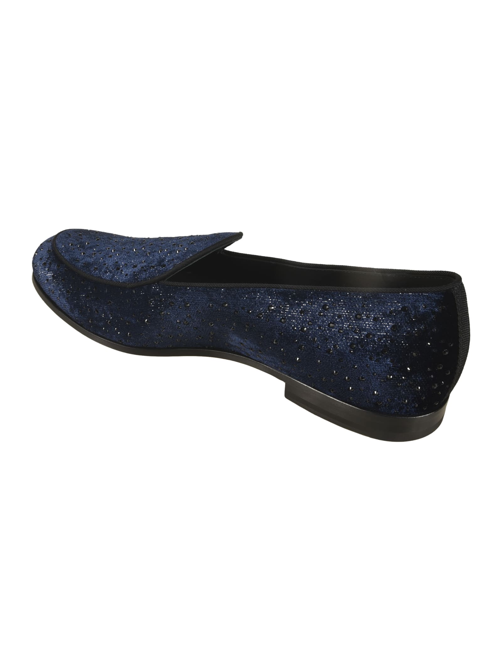 Shop Giorgio Armani Embellished Loafers In Notte/black