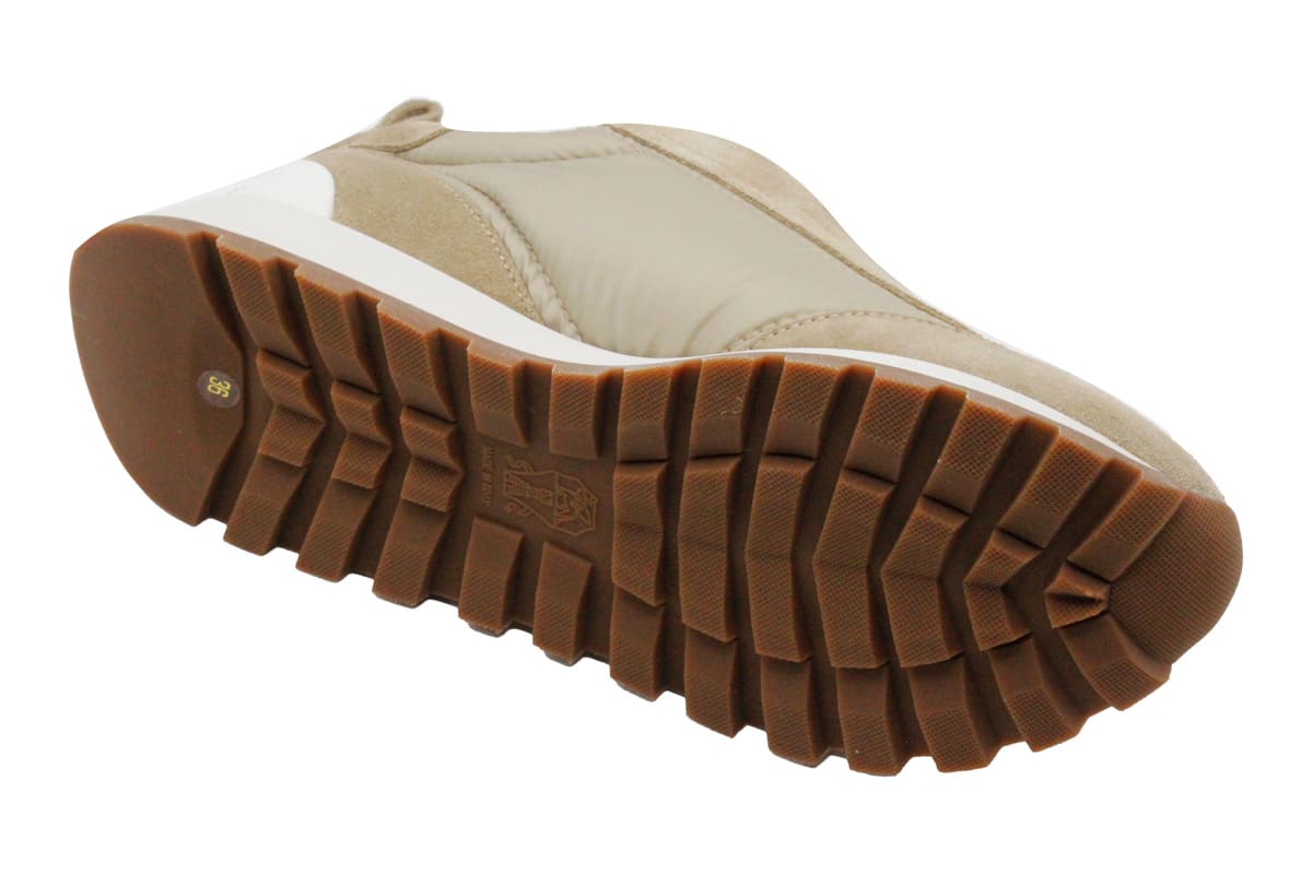 Shop Brunello Cucinelli Runner Shoe In Suede And Taffeta Embellished With Threads Of Brilliant Monili In Beige - Dove