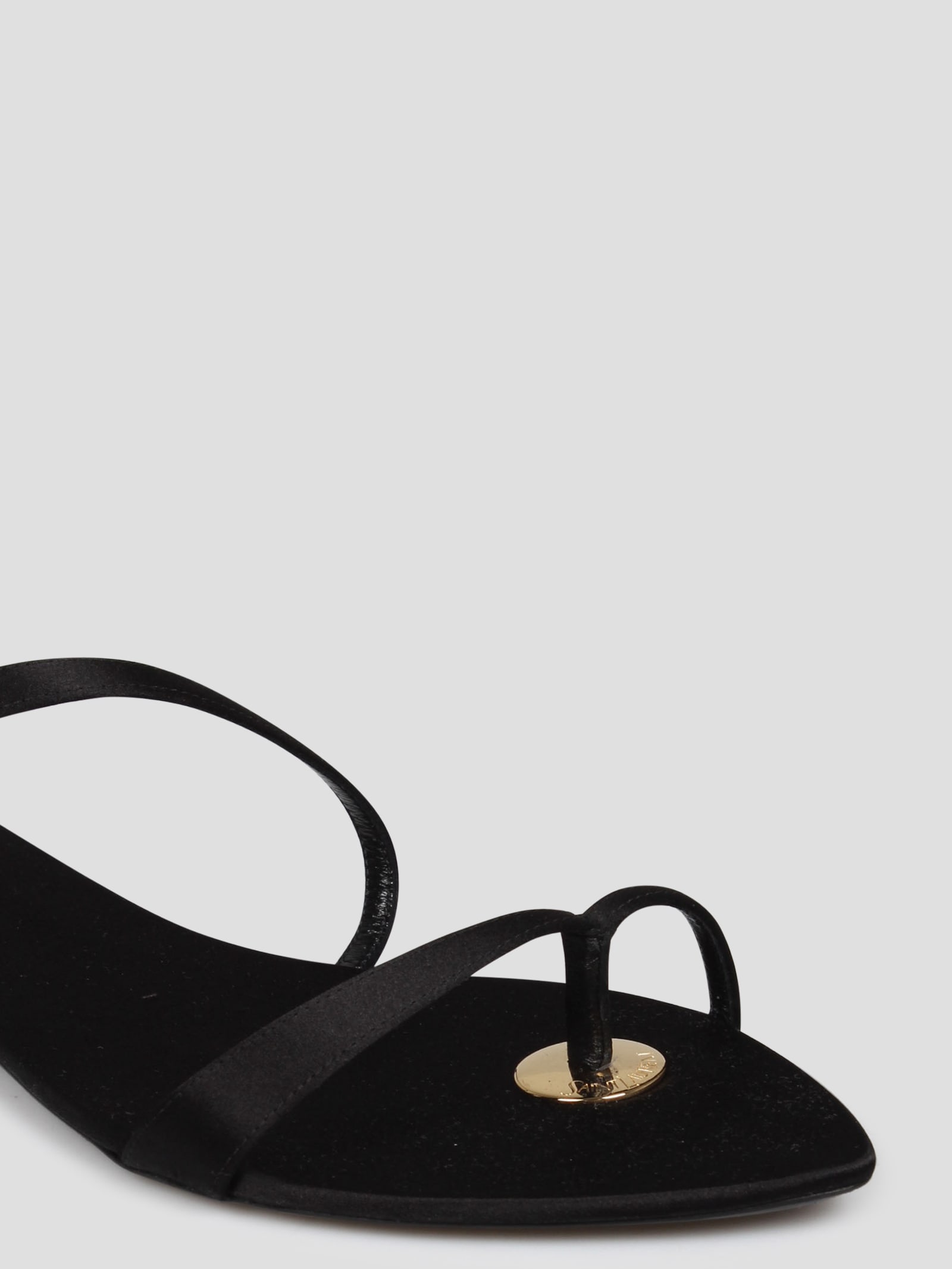 Shop Saint Laurent Satin Tanger Slides In Black