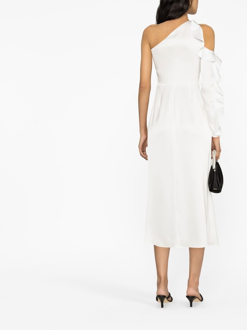 David Koma Ruffle Detail One Shoulder Midi Dress In White