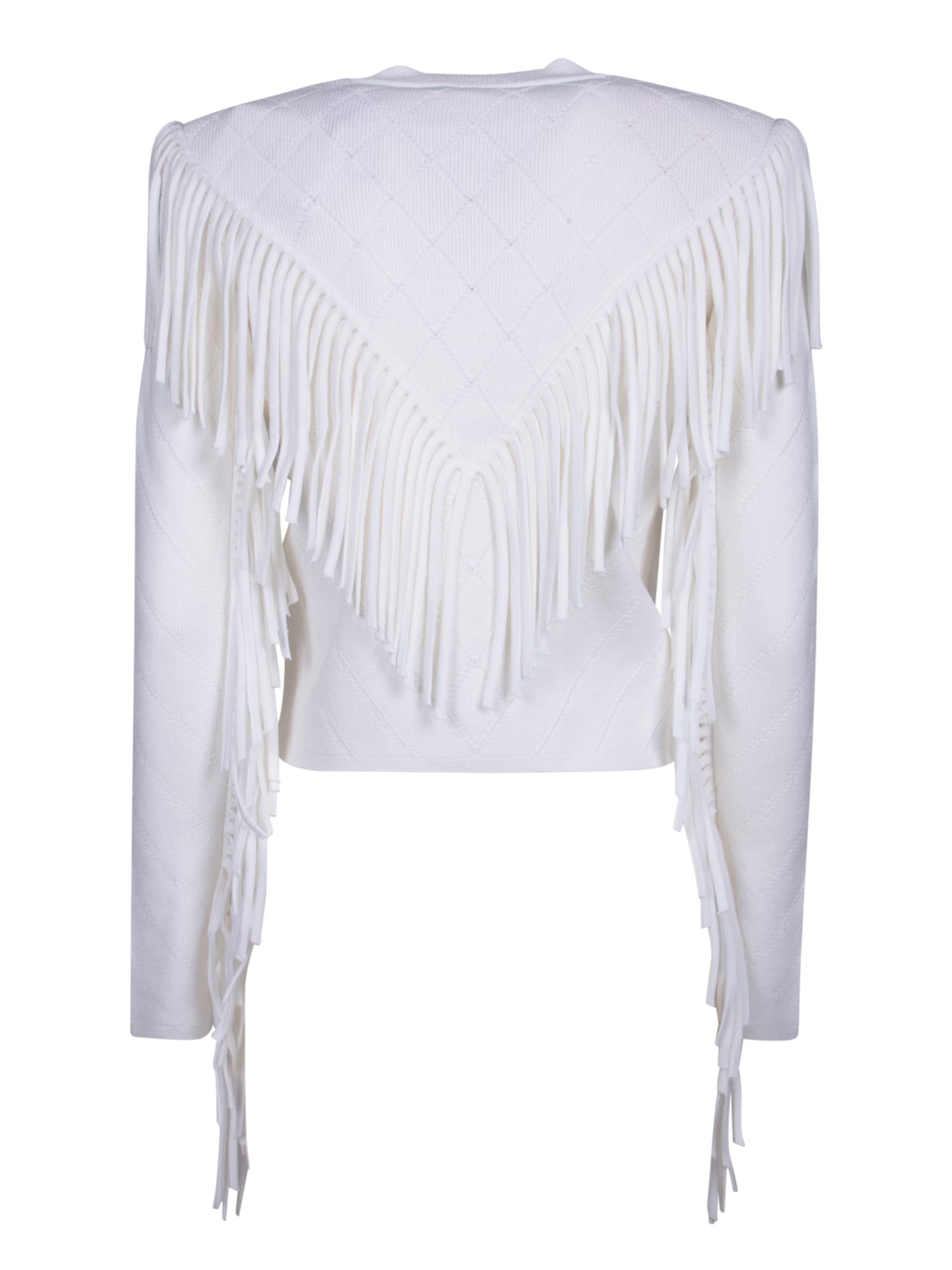 Shop Balmain White Fringe Jacket