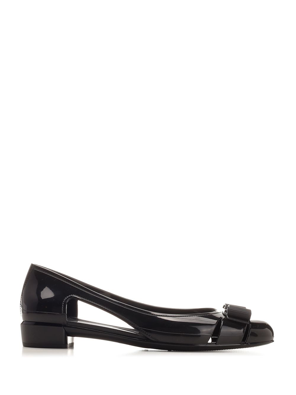 Shop Ferragamo Vara Bow Jelly Ballerina In Black