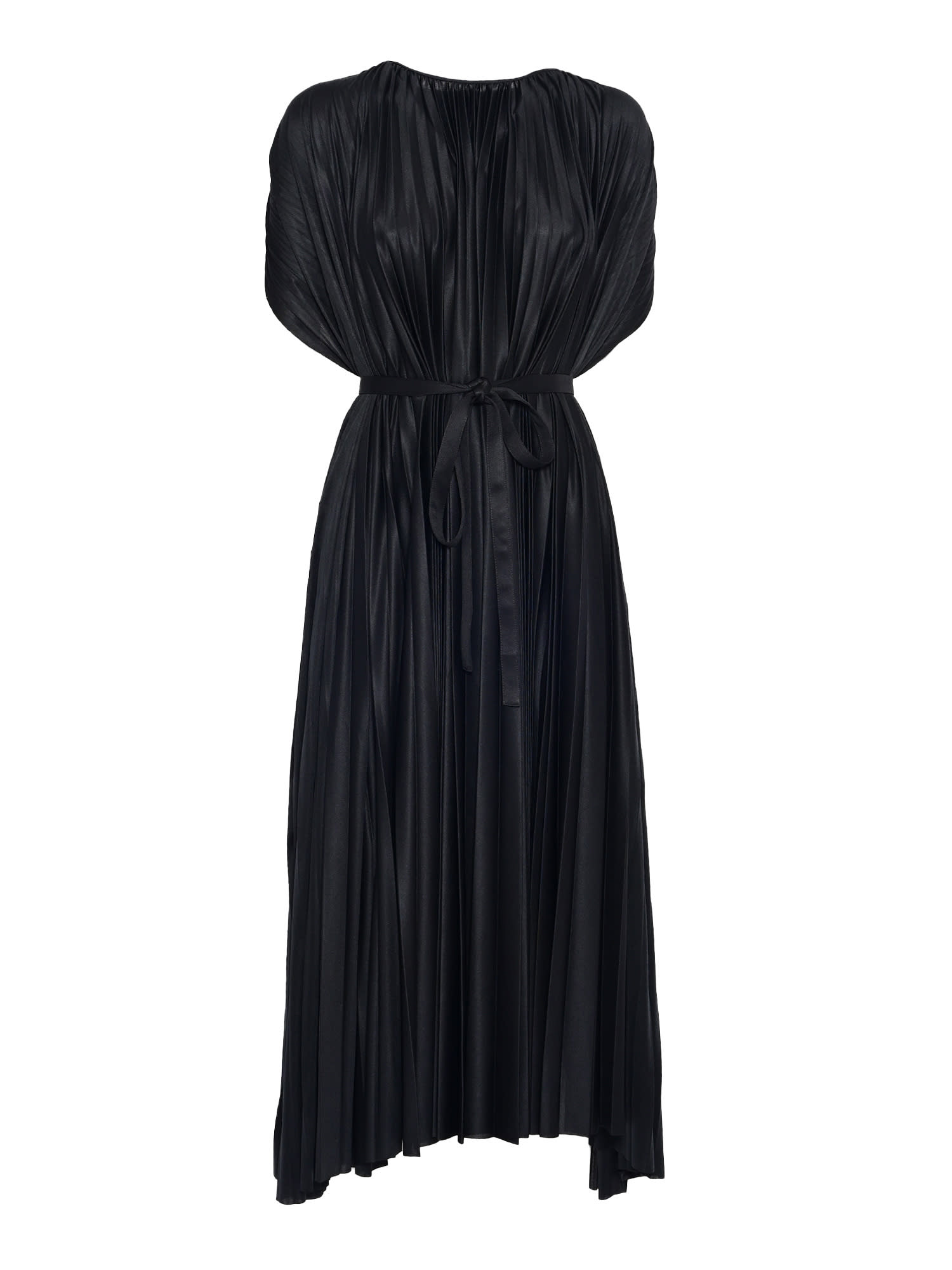 Fabiana Filippi Sleeveless Pleated Maxi Dress With Matching Belt In Black