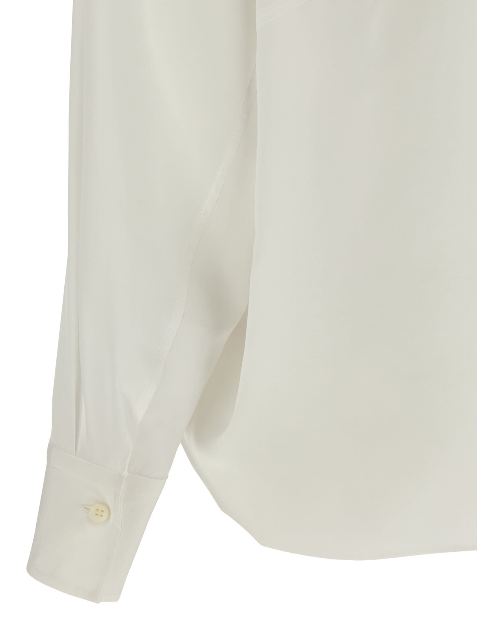 Brunello Cucinelli Silk Blouse With High Collar And Keyhole Back In Neutral